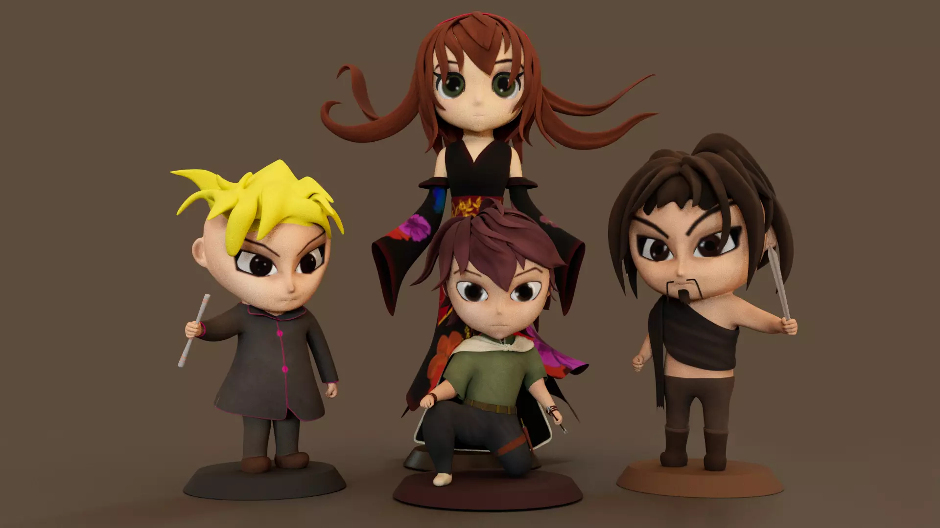 Manga Figurines Low-poly 3D model_0
