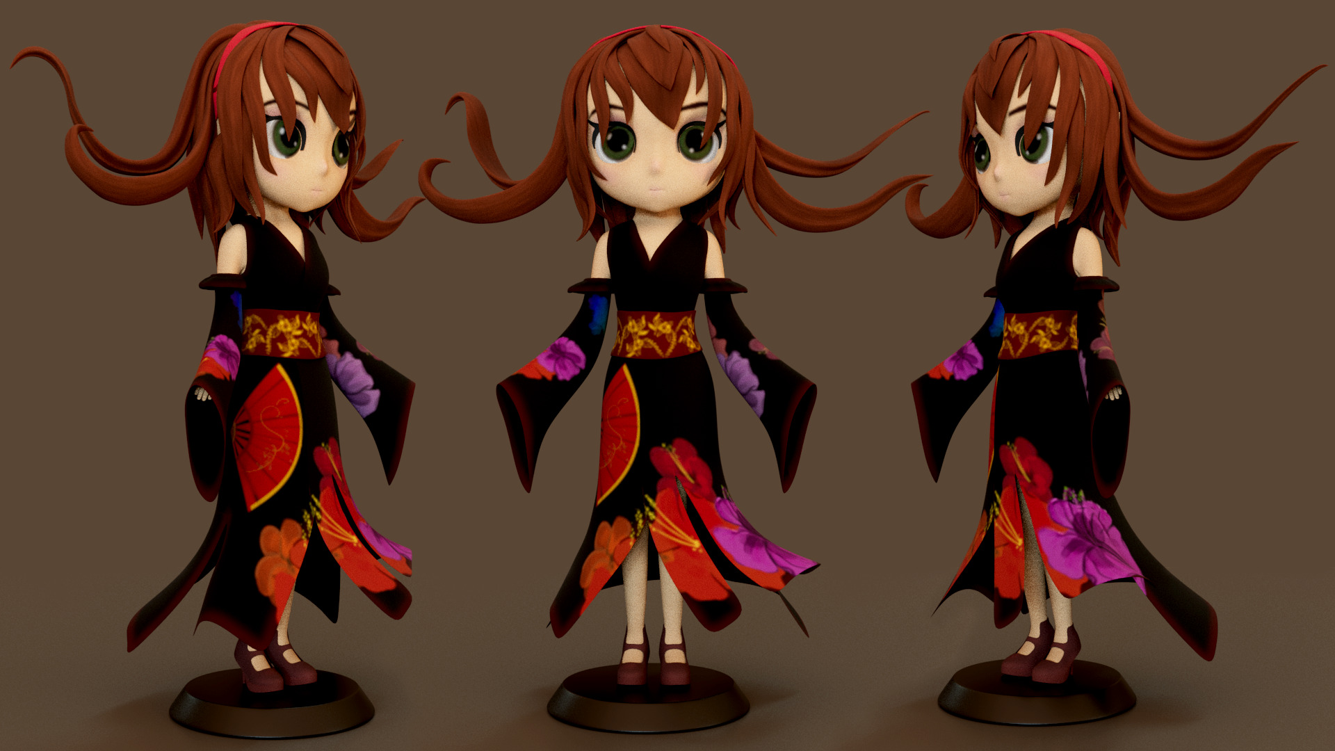 Manga Figurines Low-poly 3D model_4