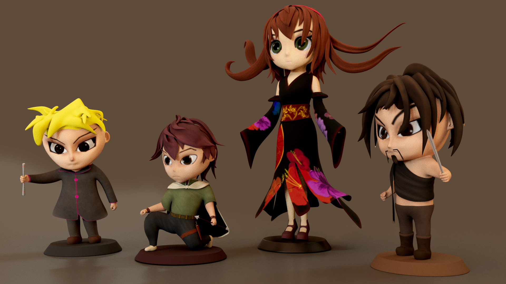 Manga Figurines Low-poly 3D model_2