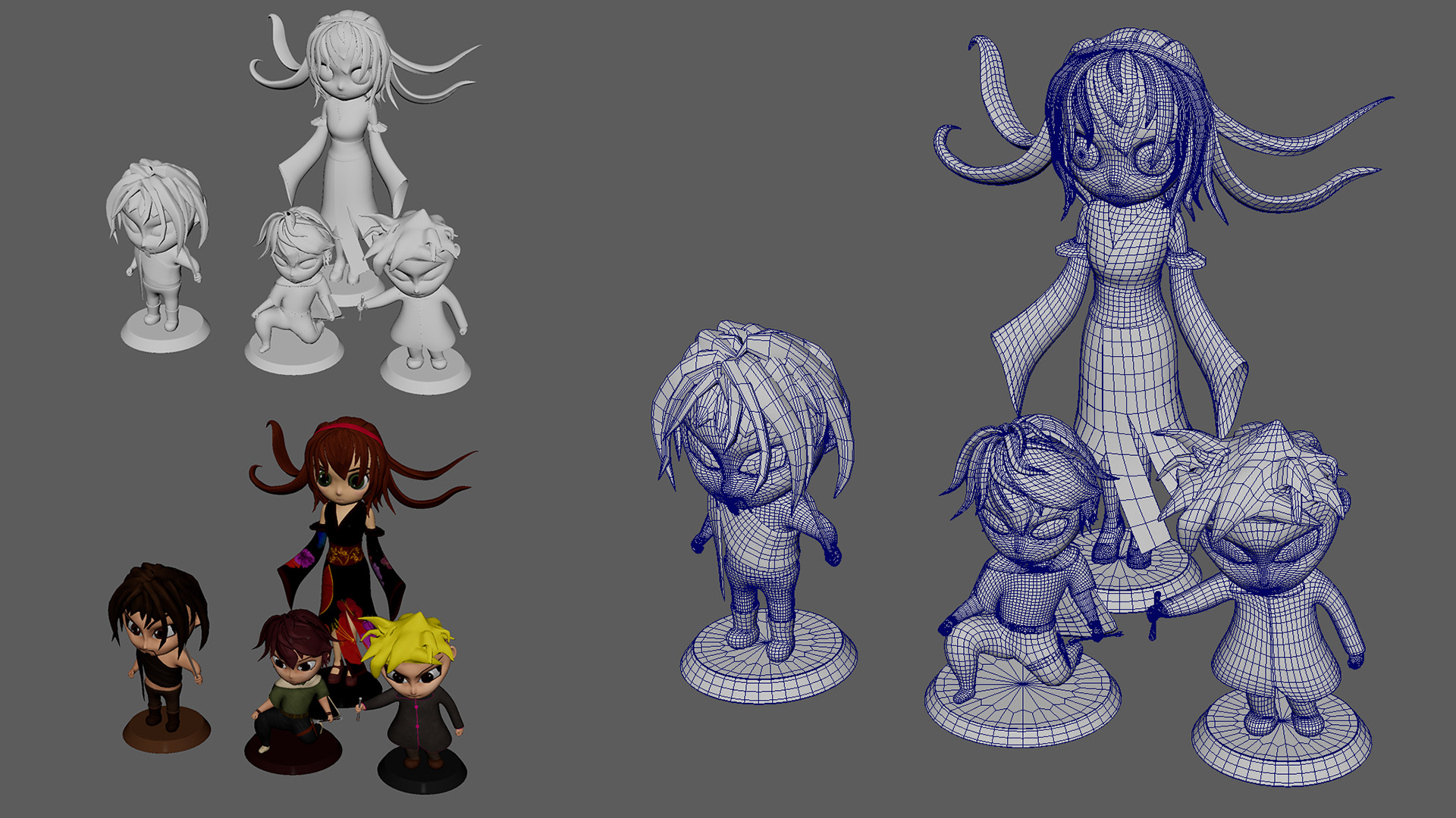 Manga Figurines Low-poly 3D model_8