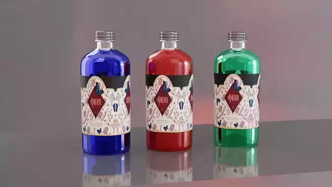 Perfume Bottle Amour with Label Cosmetic Product Packaging Free 3D model