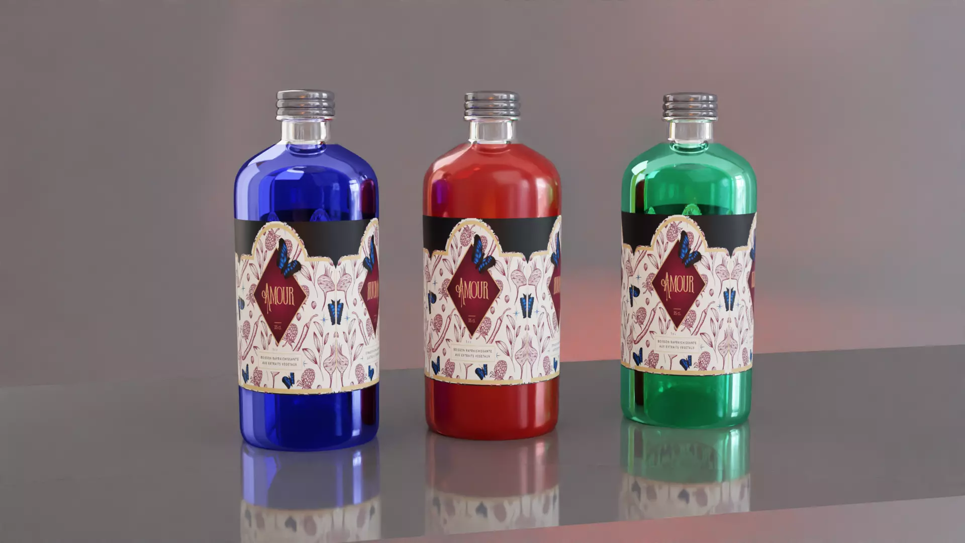 Perfume Bottle Amour with Label Cosmetic Product Packaging Free 3D model