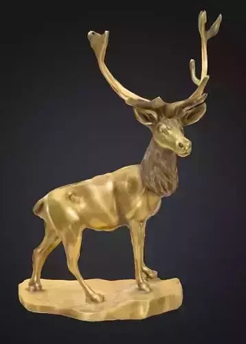 Golden Elegance - Majestic Deer Statue 3D Model