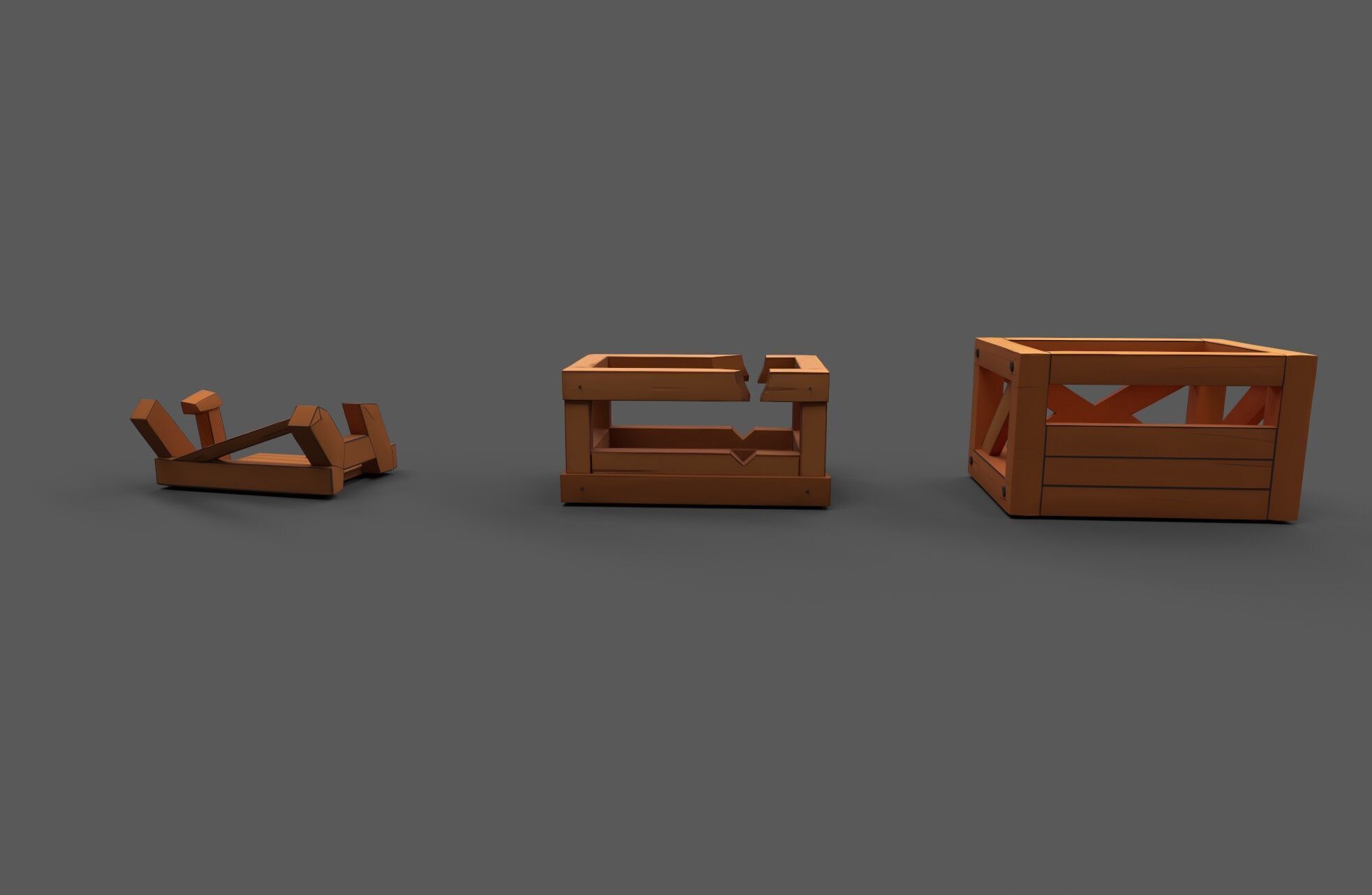 Modular Low Poly Wooden Crate Set Low-poly 3D model_7