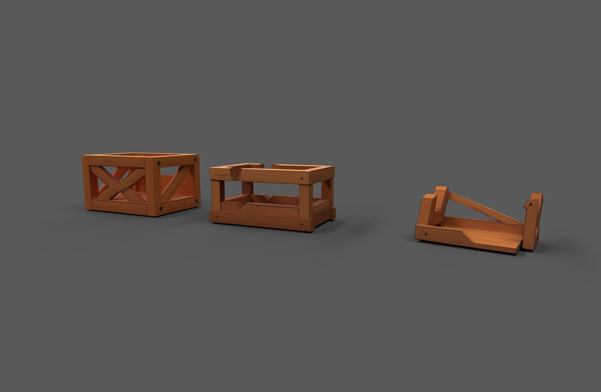 Modular Low Poly Wooden Crate Set Low-poly 3D model_27