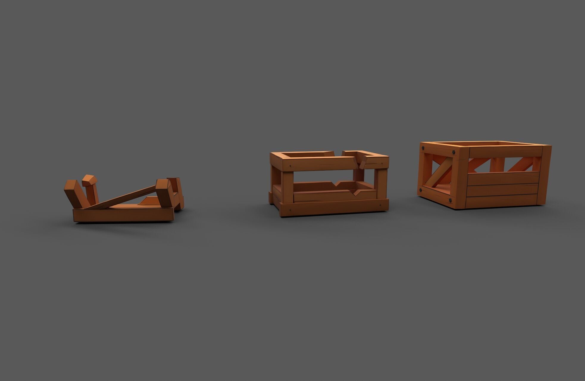 Modular Low Poly Wooden Crate Set Low-poly 3D model_6