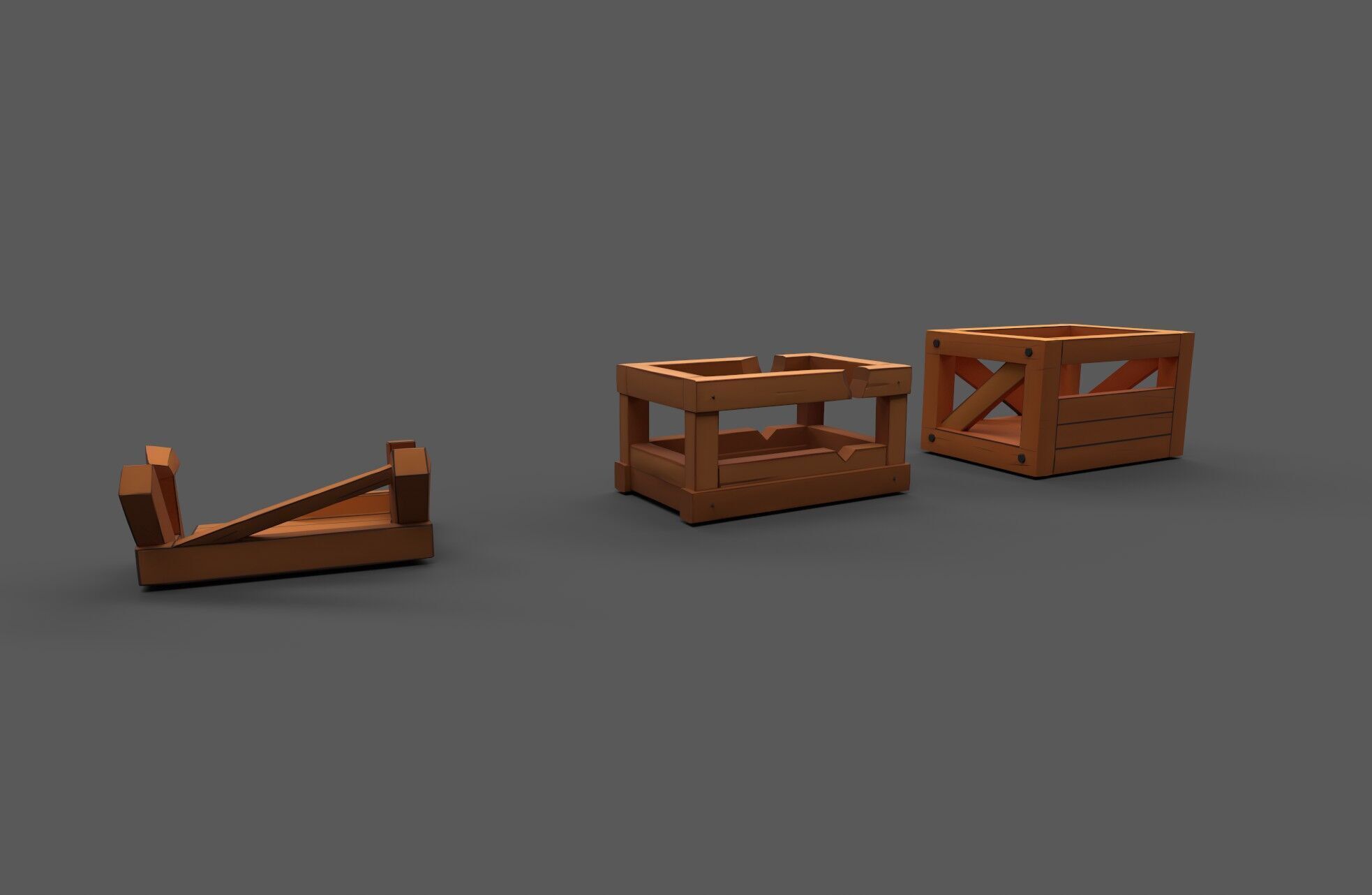 Modular Low Poly Wooden Crate Set Low-poly 3D model_5