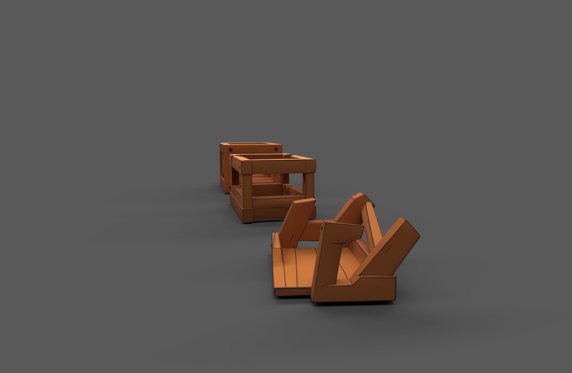 Modular Low Poly Wooden Crate Set Low-poly 3D model_30