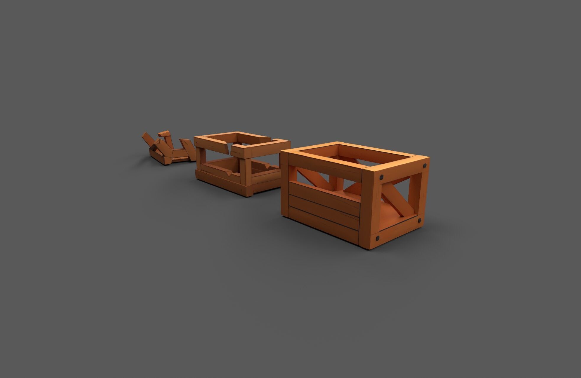 Modular Low Poly Wooden Crate Set Low-poly 3D model_9