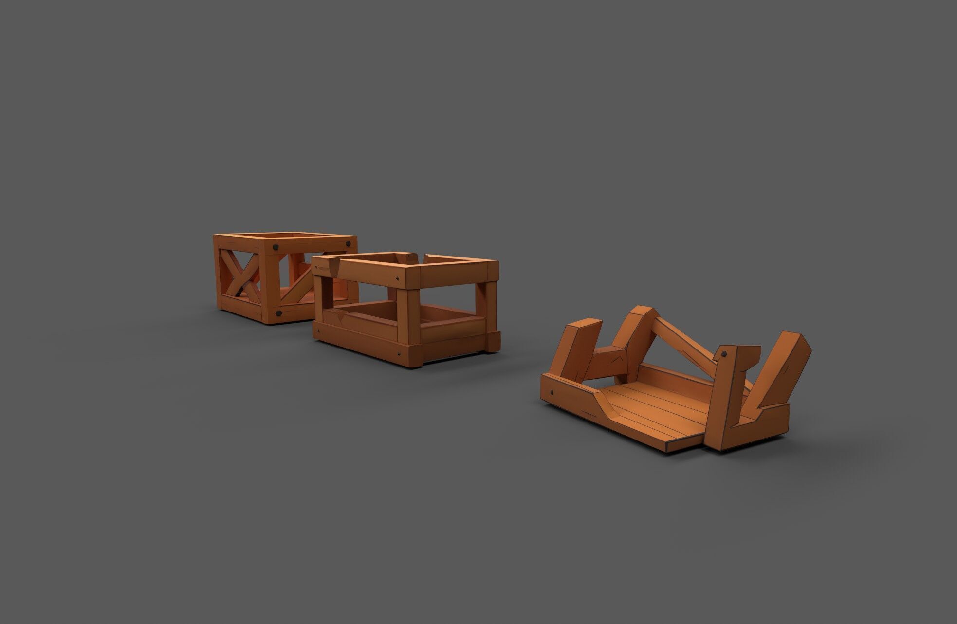 Modular Low Poly Wooden Crate Set Low-poly 3D model_28