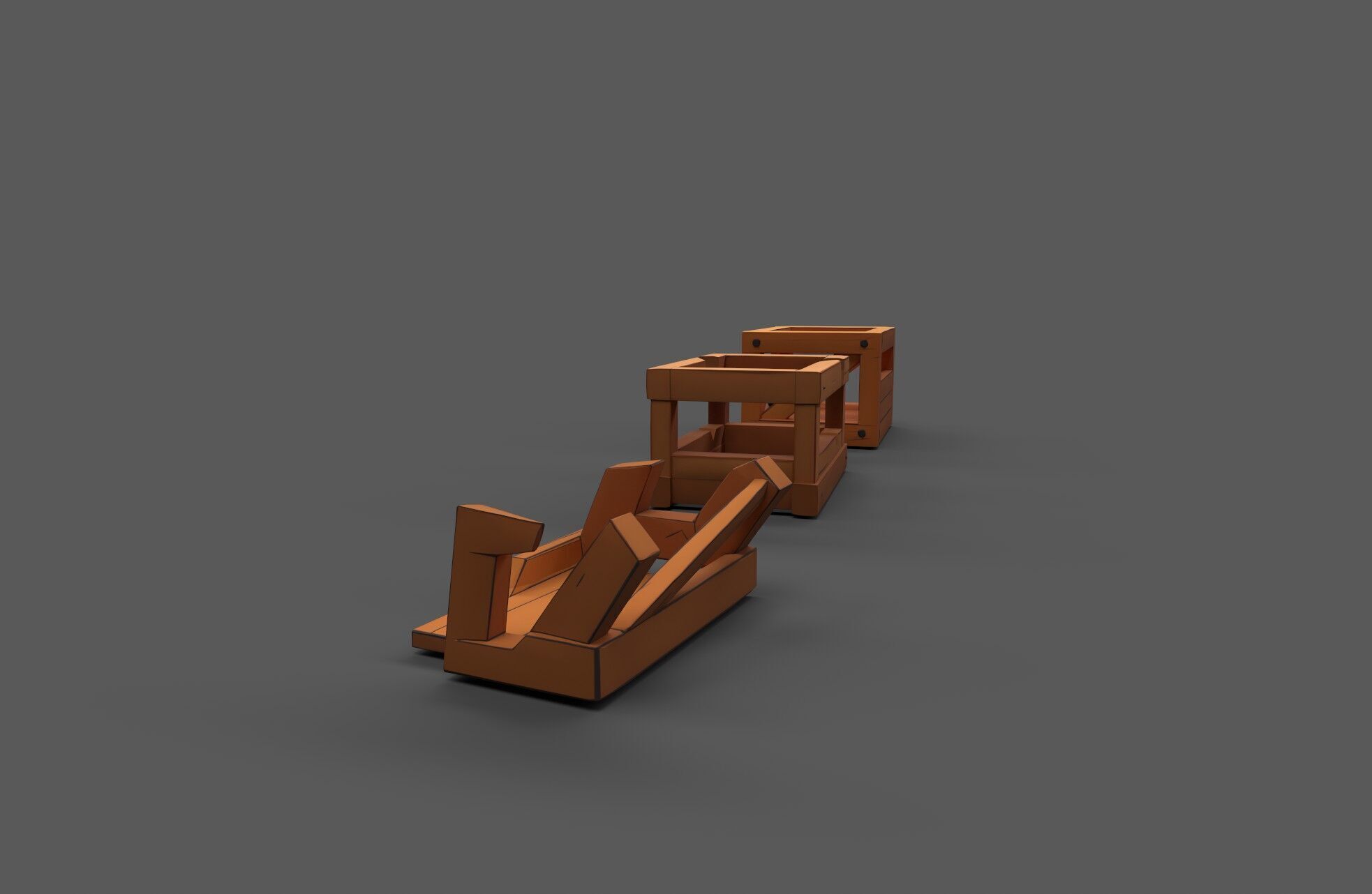 Modular Low Poly Wooden Crate Set Low-poly 3D model_1