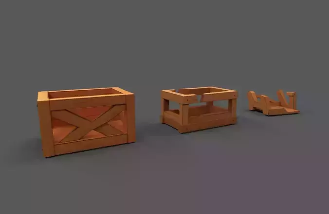 Modular Low Poly Wooden Crate Set