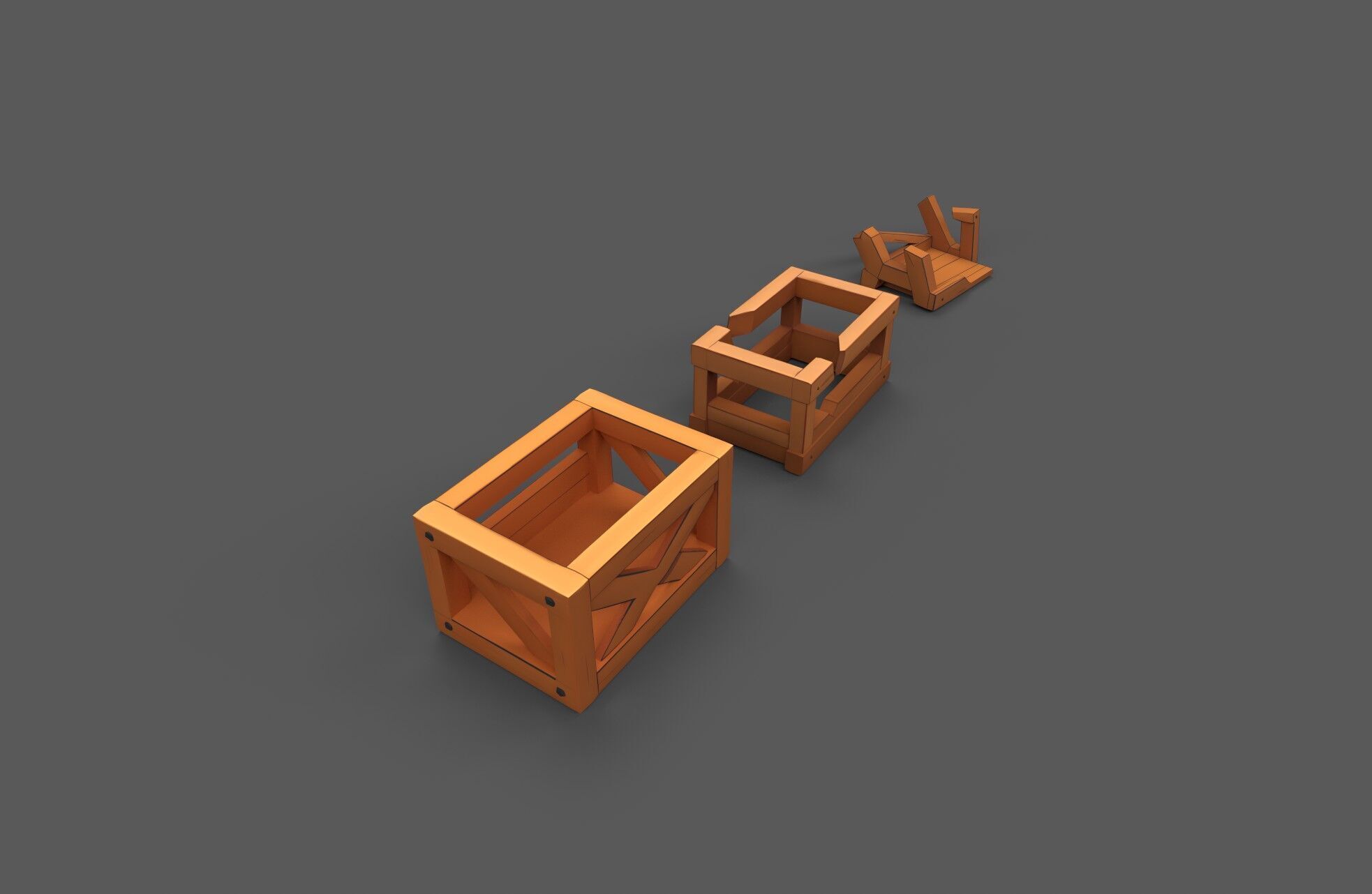 Modular Low Poly Wooden Crate Set Low-poly 3D model_13