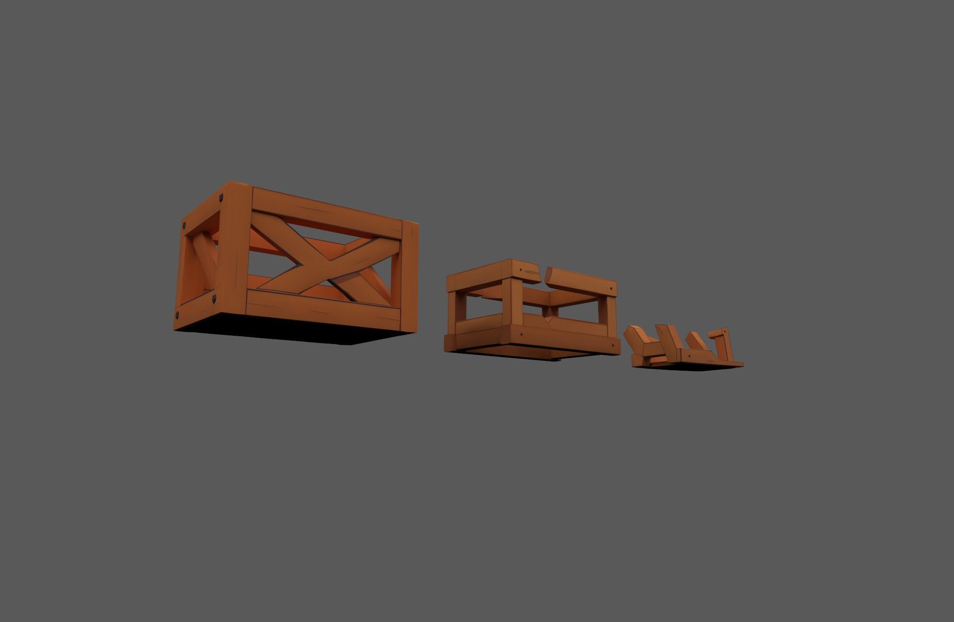 Modular Low Poly Wooden Crate Set Low-poly 3D model_17