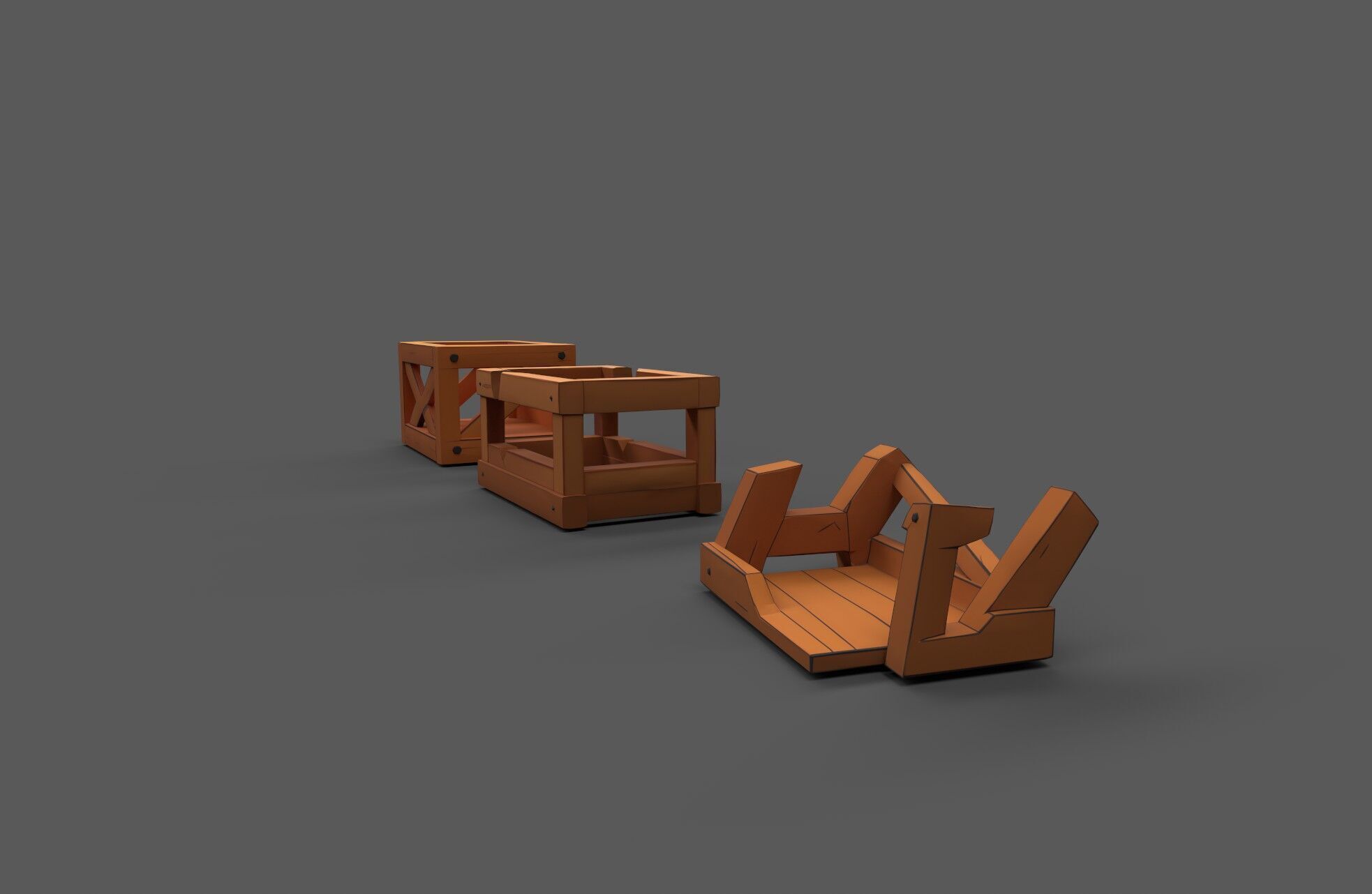 Modular Low Poly Wooden Crate Set Low-poly 3D model_29