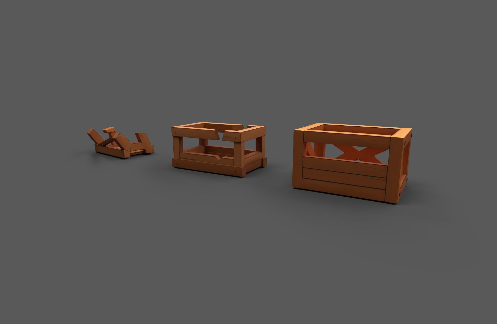 Modular Low Poly Wooden Crate Set Low-poly 3D model_8