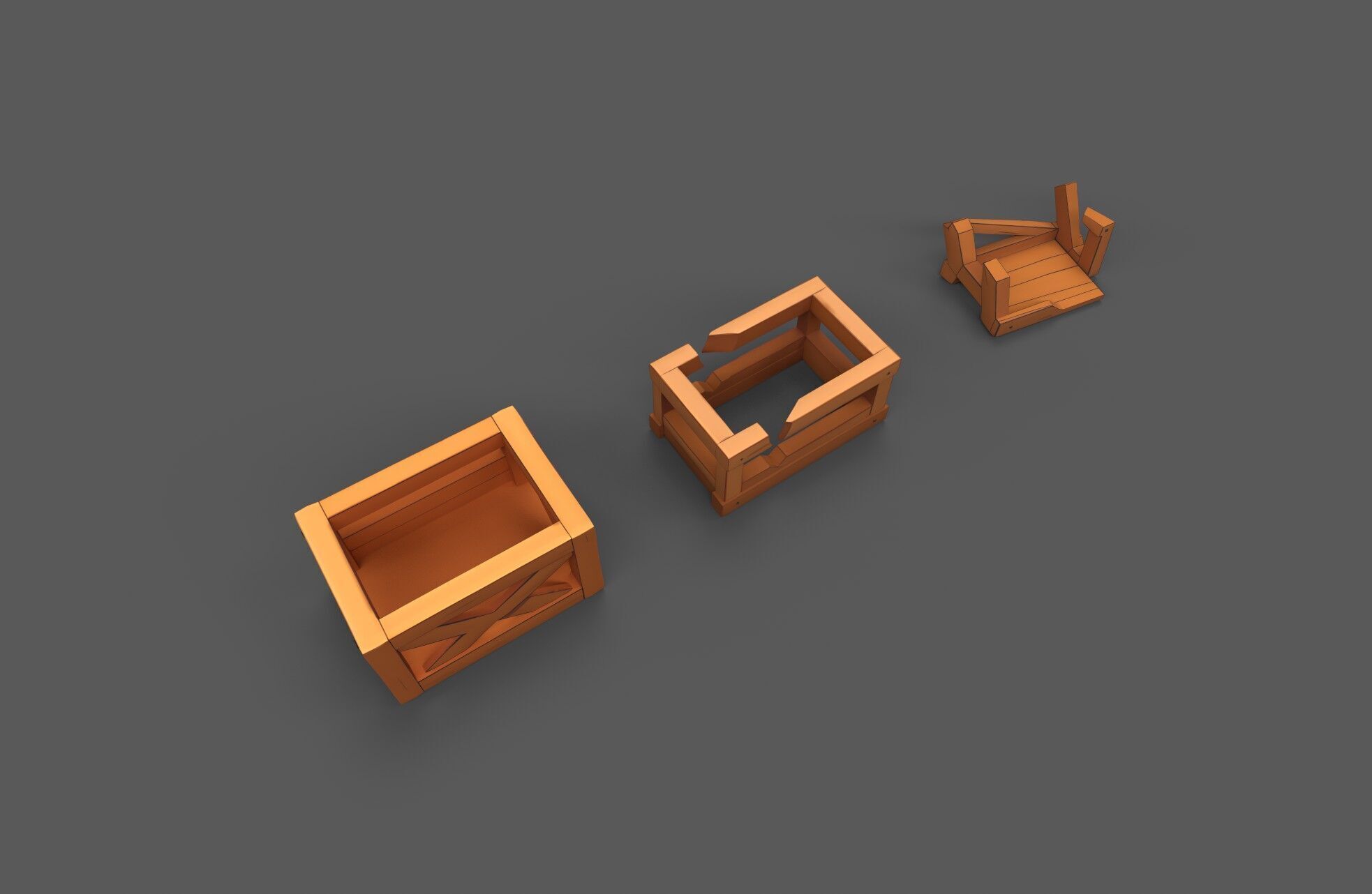 Modular Low Poly Wooden Crate Set Low-poly 3D model_14