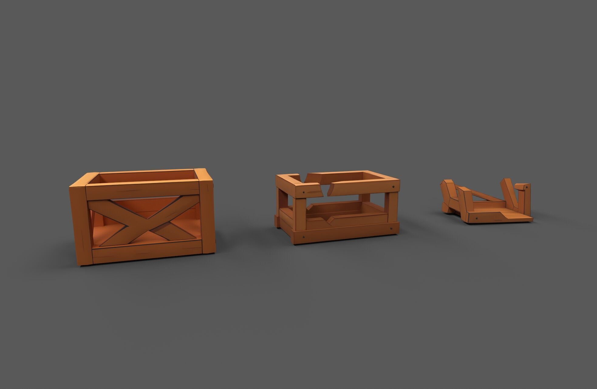 Modular Low Poly Wooden Crate Set Low-poly 3D model_12