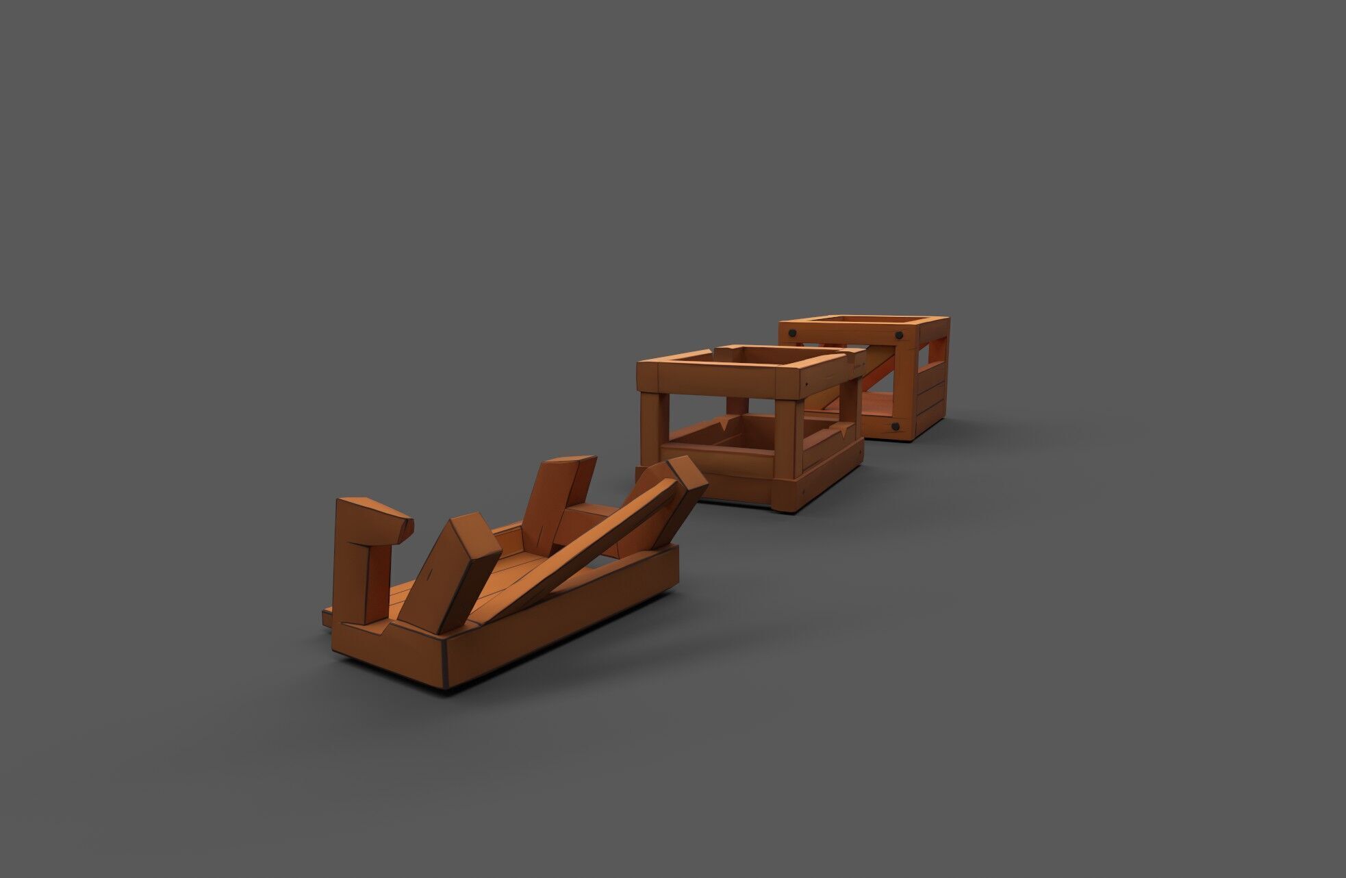Modular Low Poly Wooden Crate Set Low-poly 3D model_3
