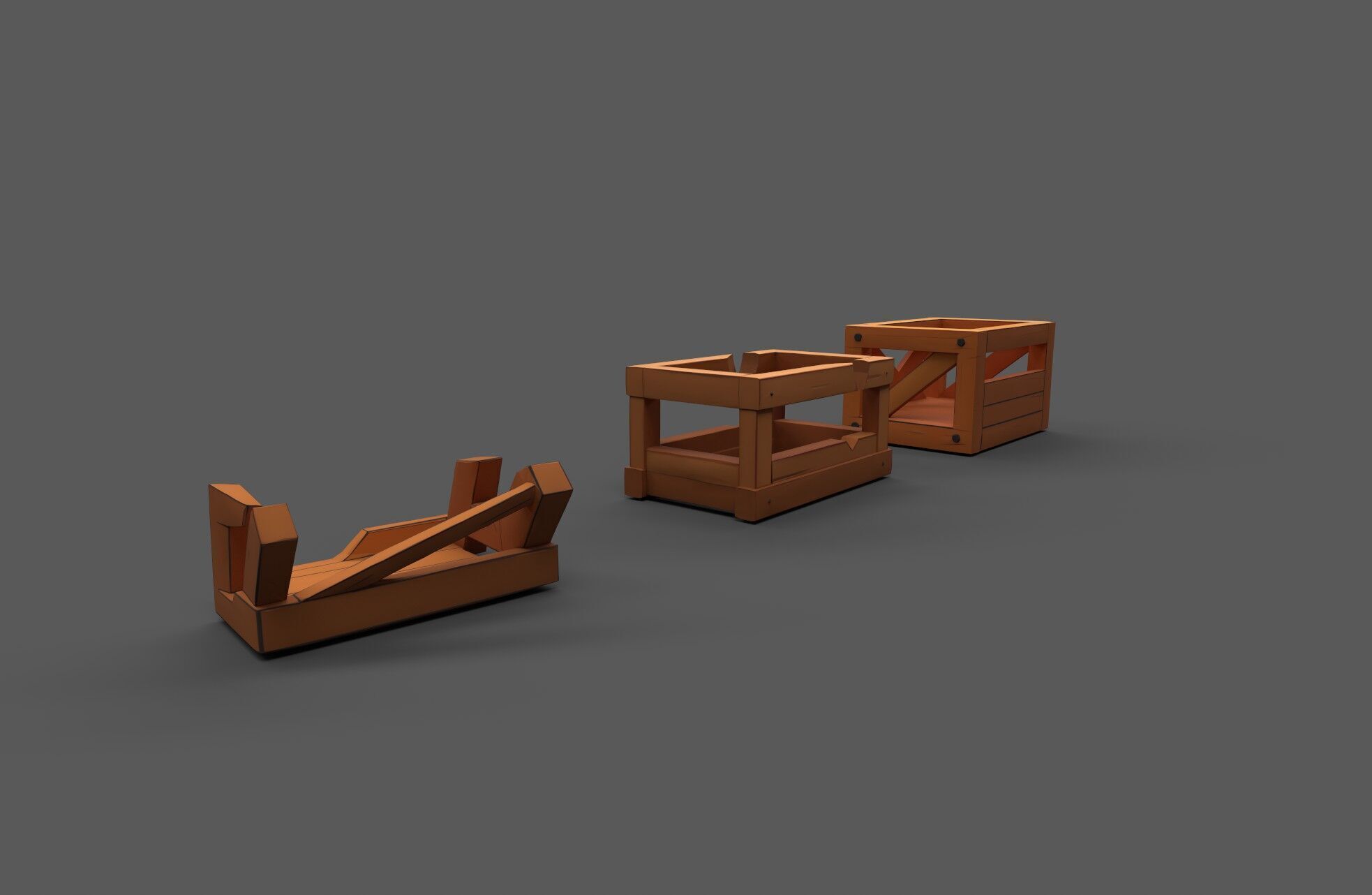 Modular Low Poly Wooden Crate Set Low-poly 3D model_4