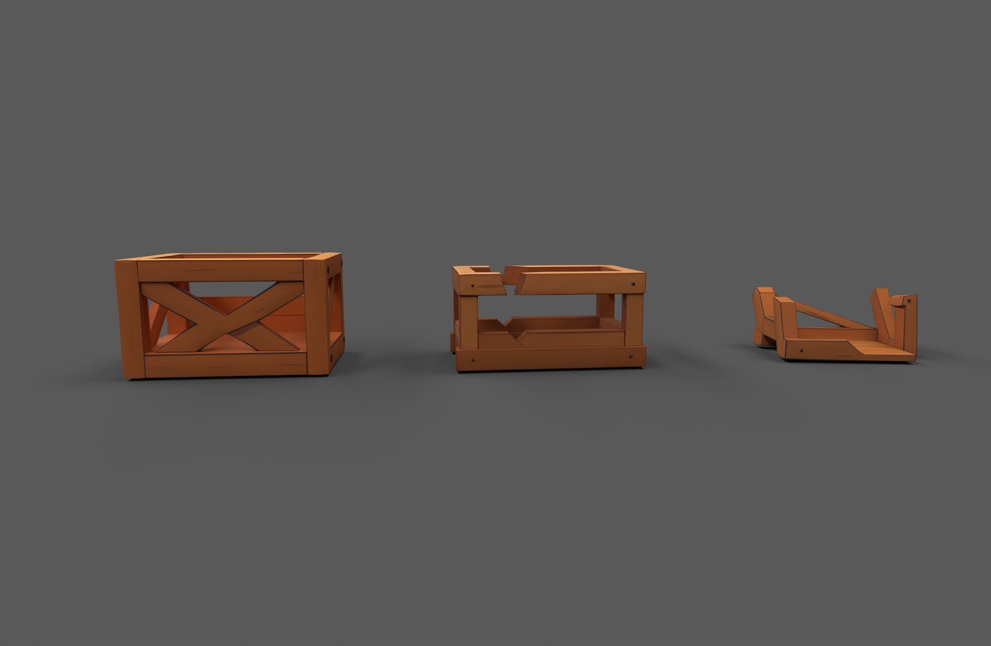 Modular Low Poly Wooden Crate Set Low-poly 3D model_2