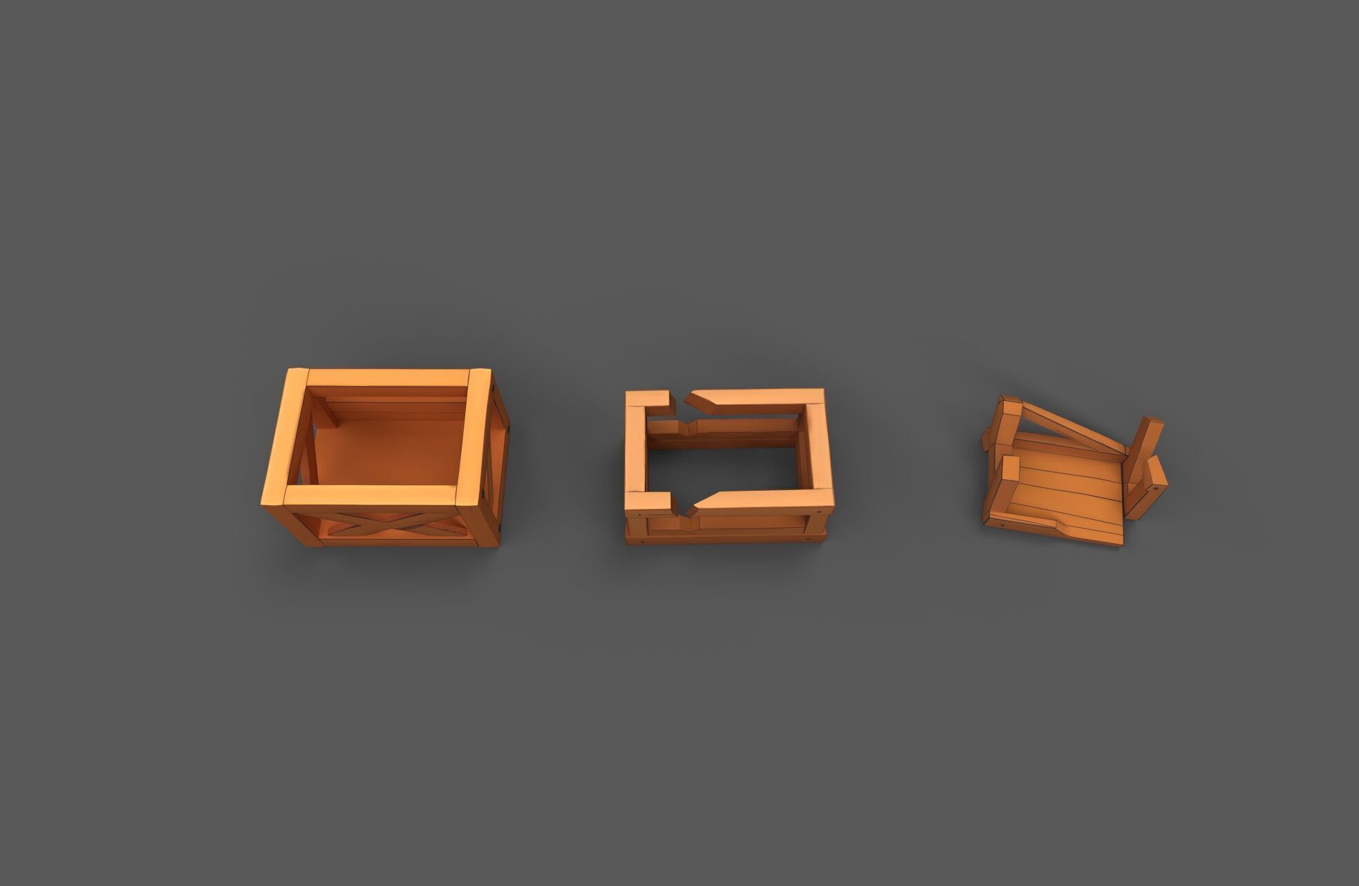 Modular Low Poly Wooden Crate Set Low-poly 3D model_15