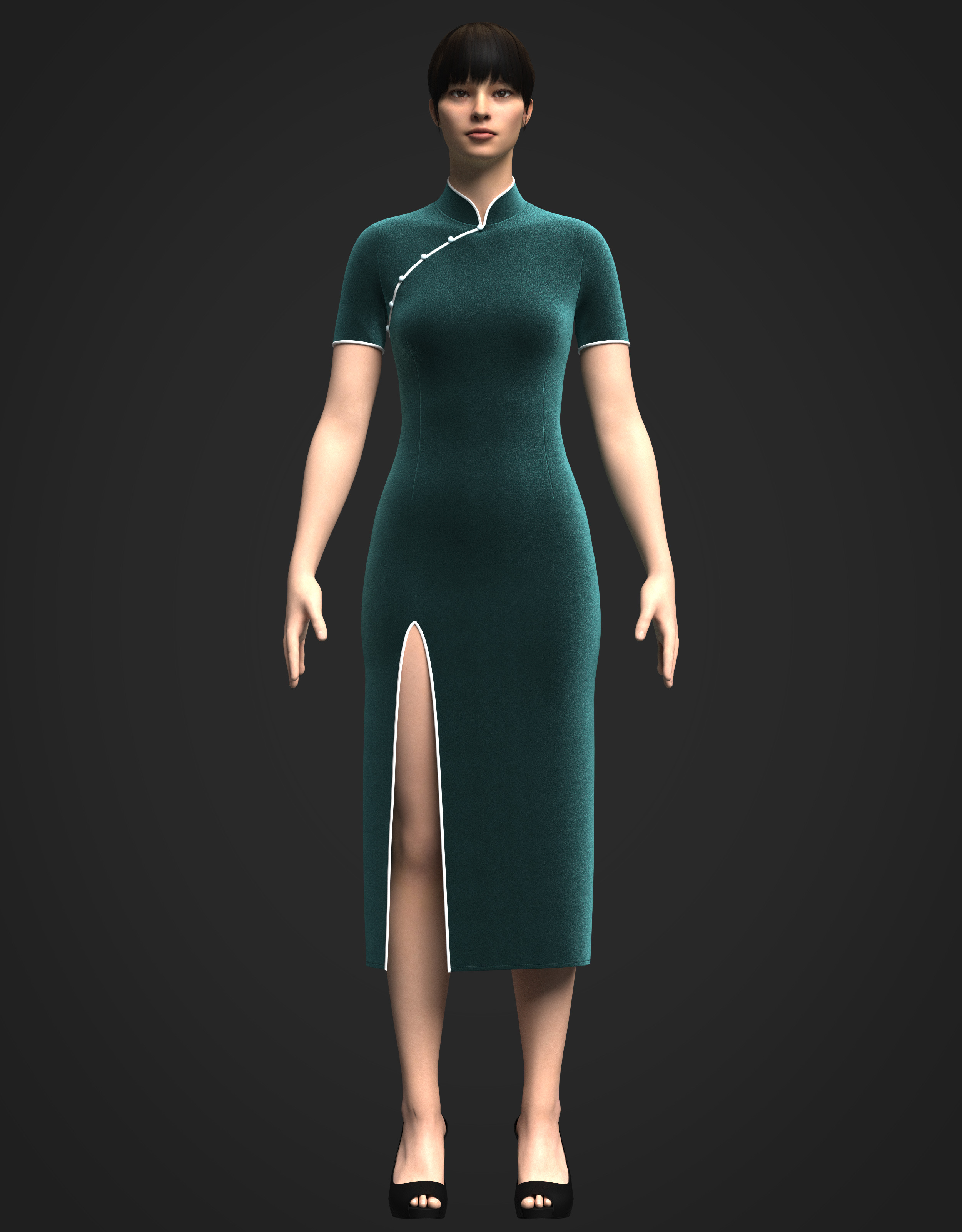 Female Cheongsam 3D model_4