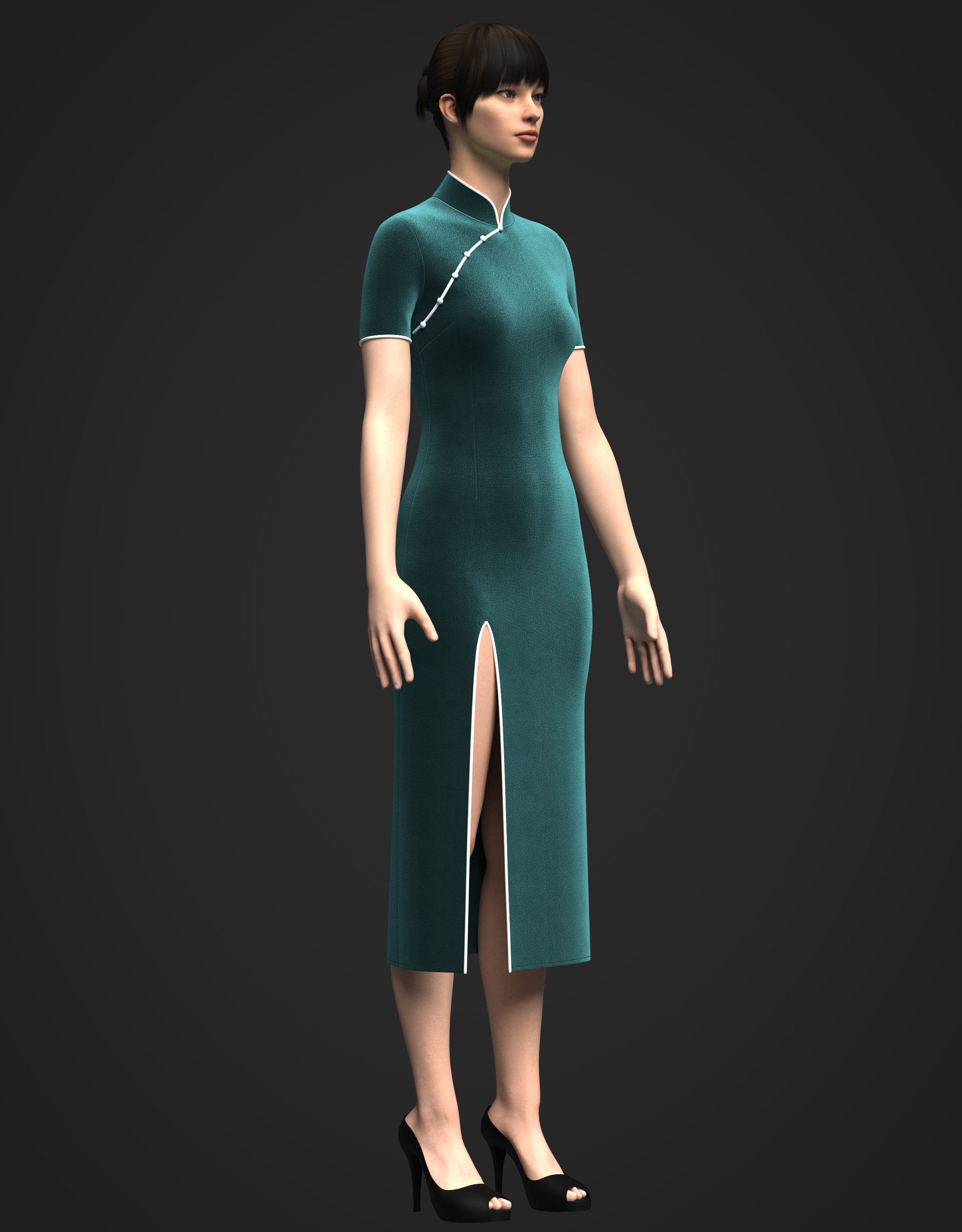 Female Cheongsam 3D model_5