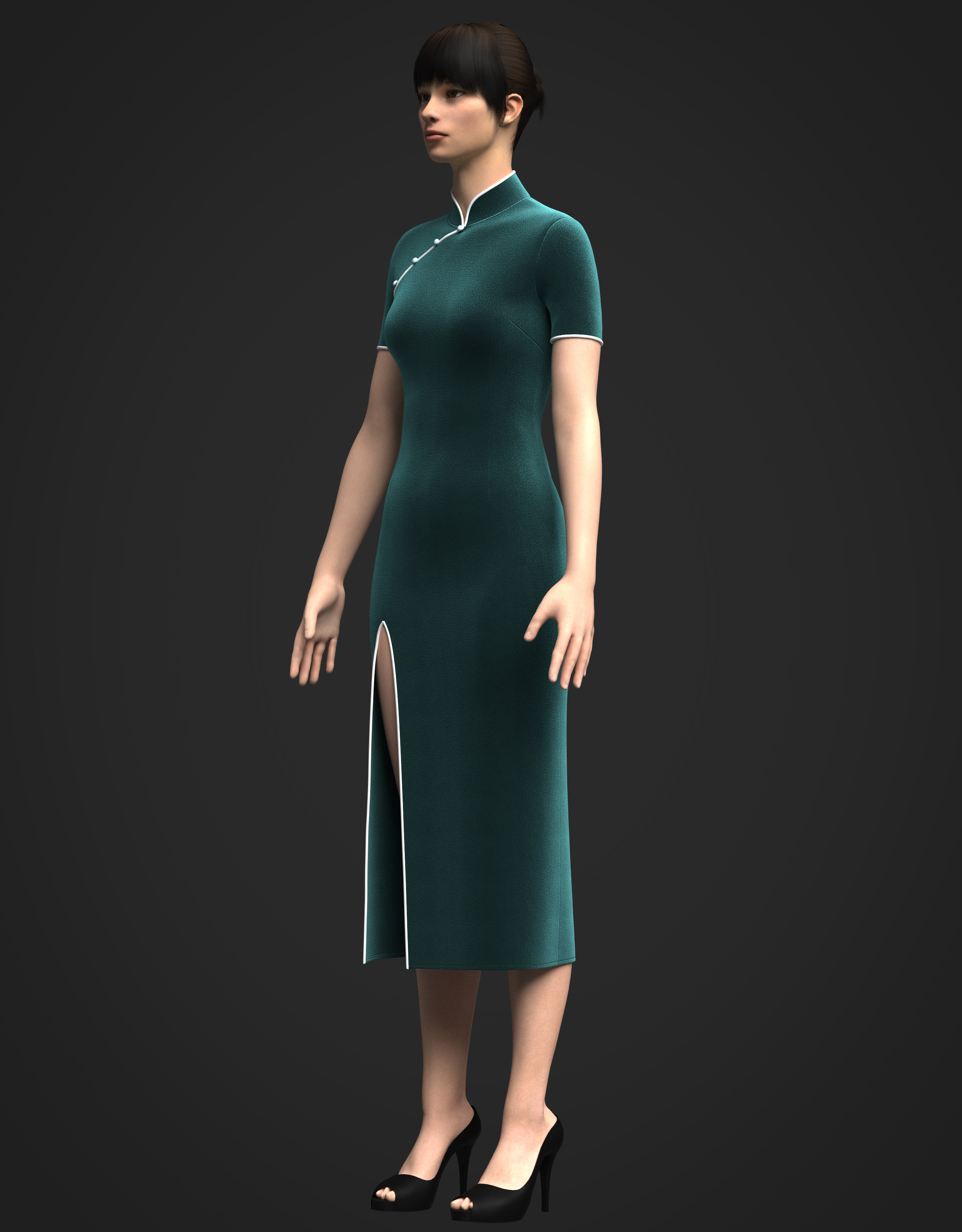 Female Cheongsam 3D model_11