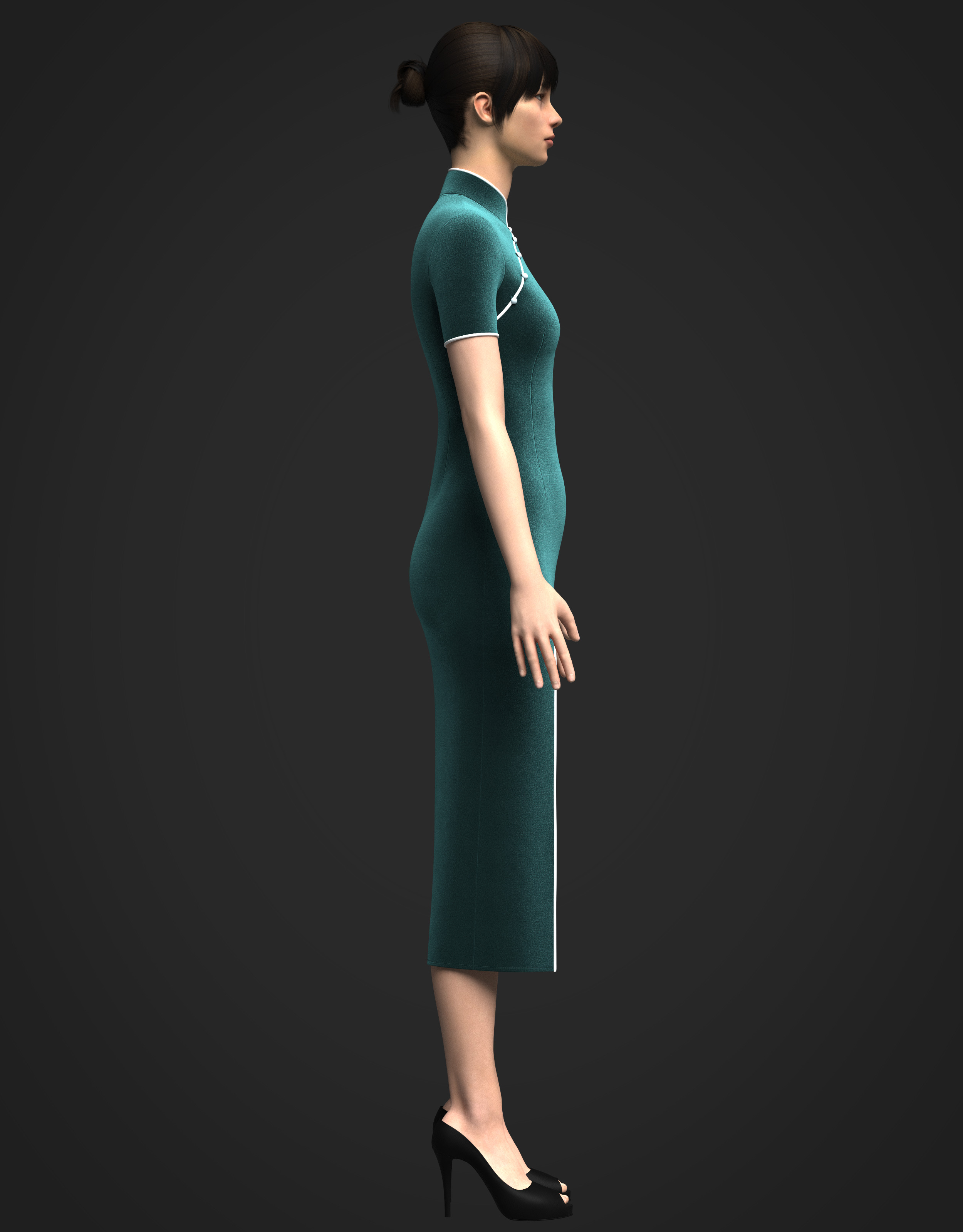Female Cheongsam 3D model_6