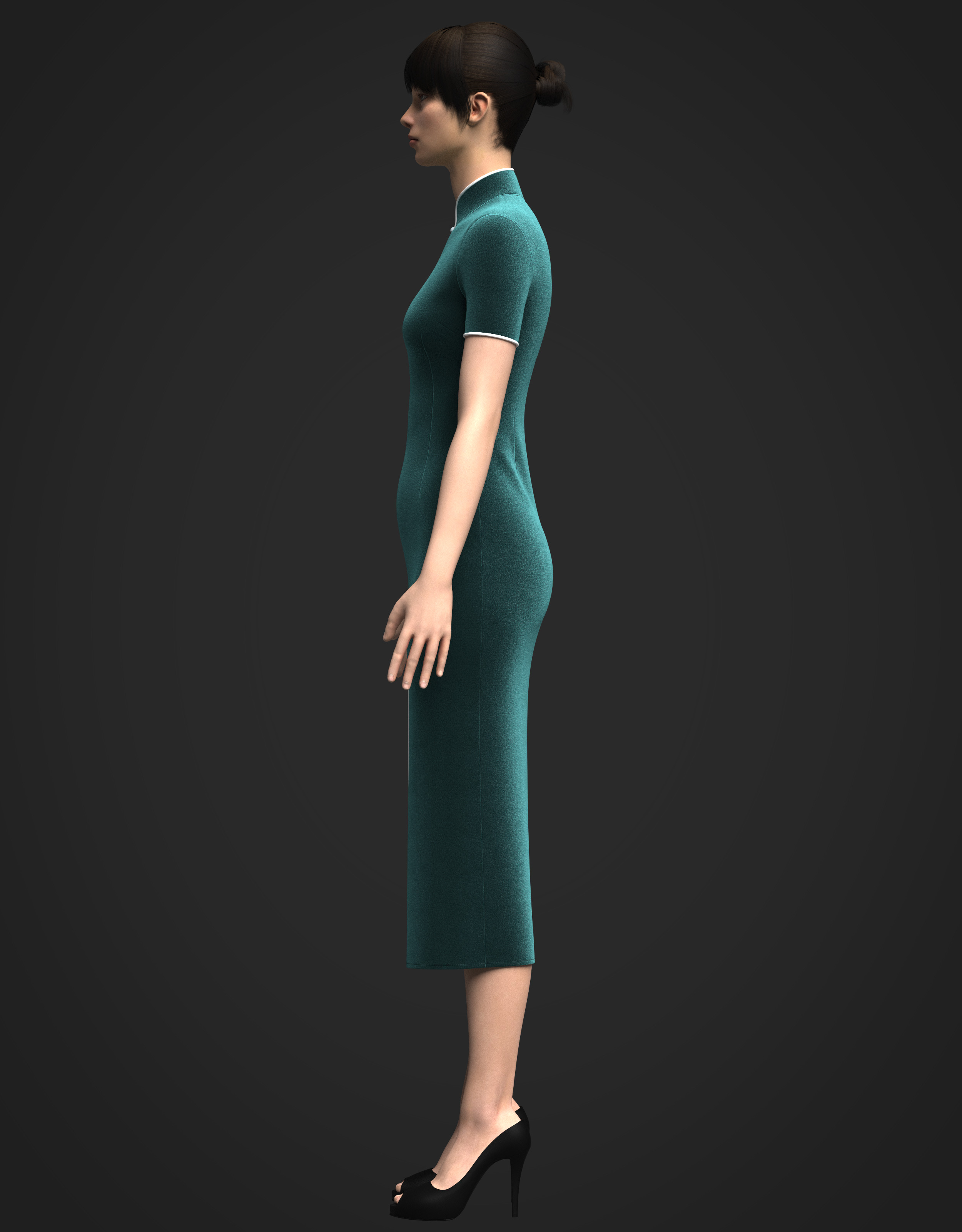 Female Cheongsam 3D model_10