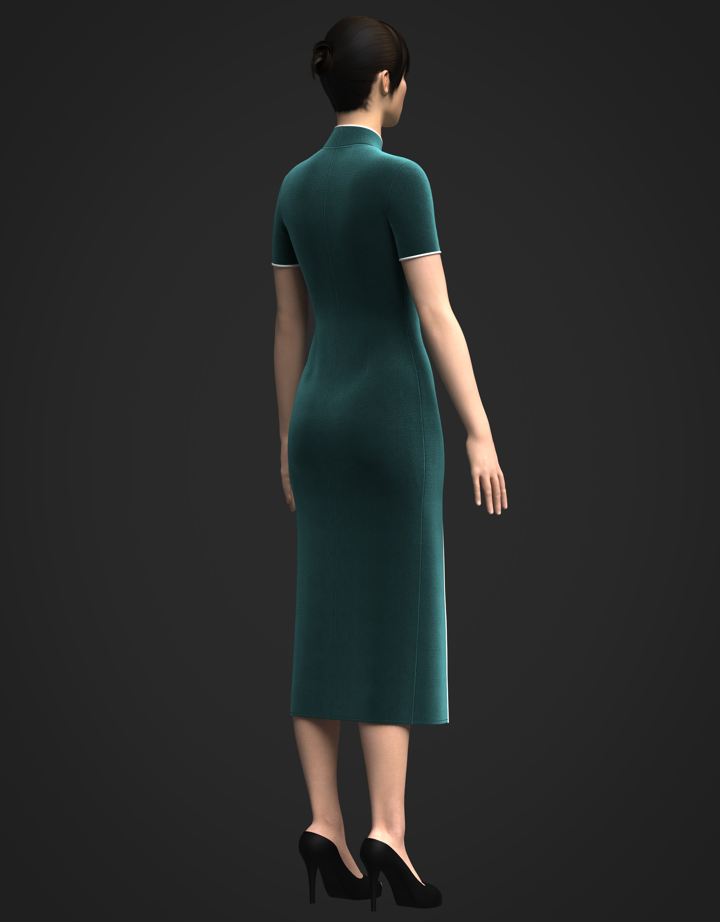 Female Cheongsam 3D model_7