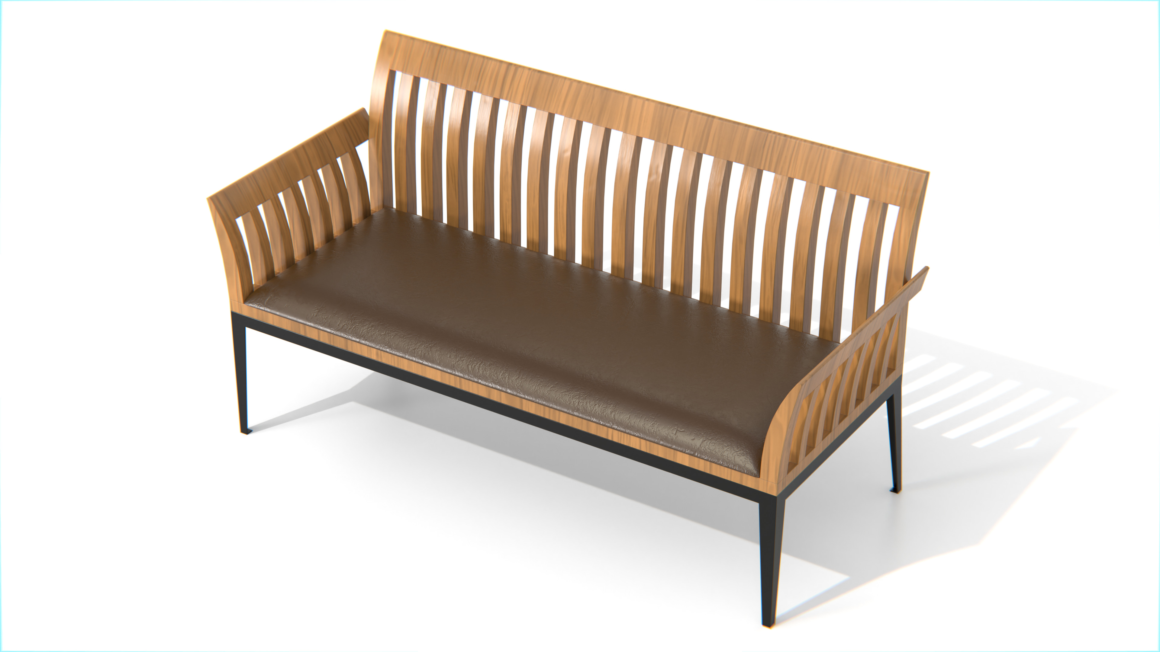 Wooden Bench Low-poly 3D model_3