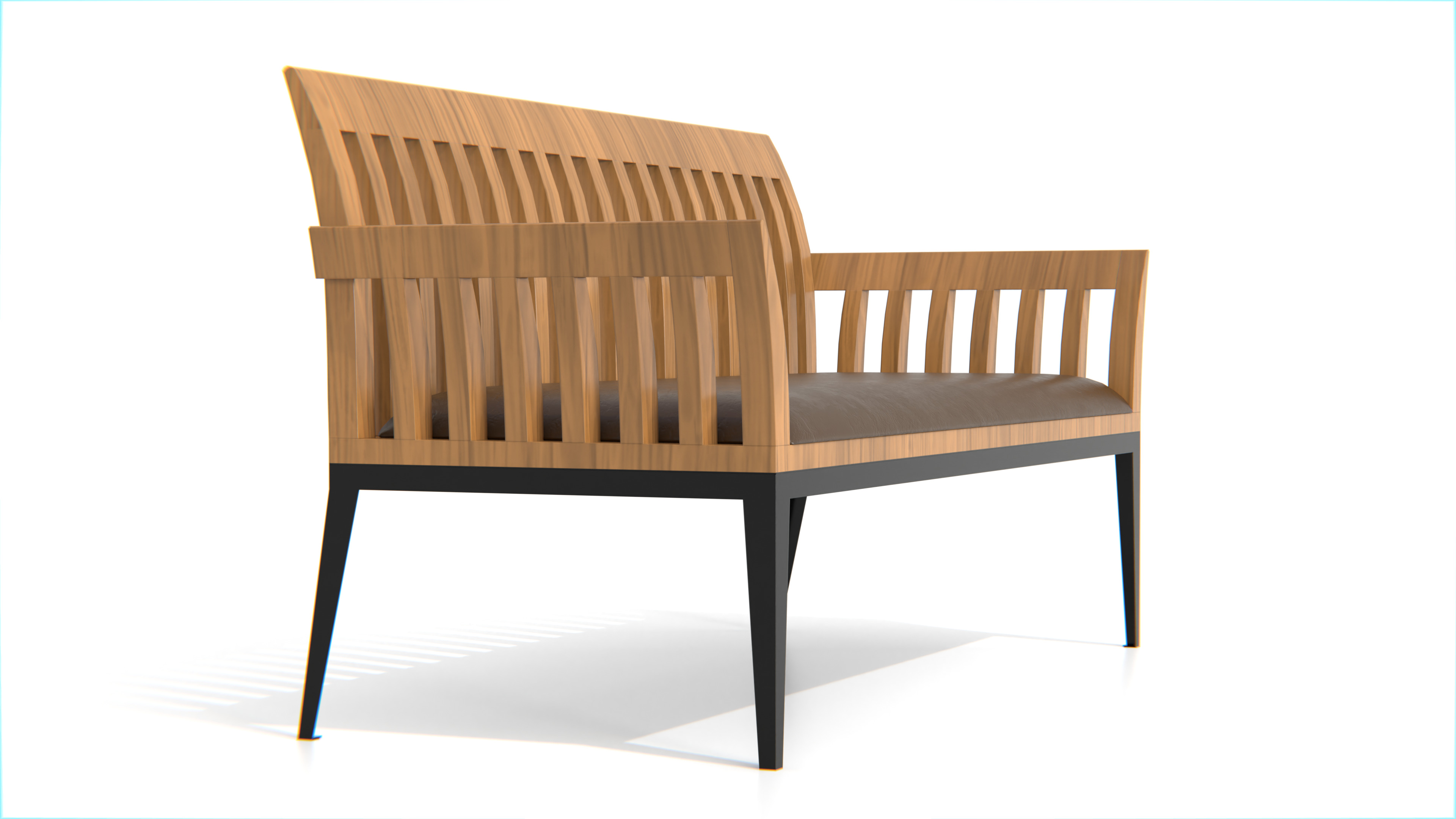 Wooden Bench Low-poly 3D model_2