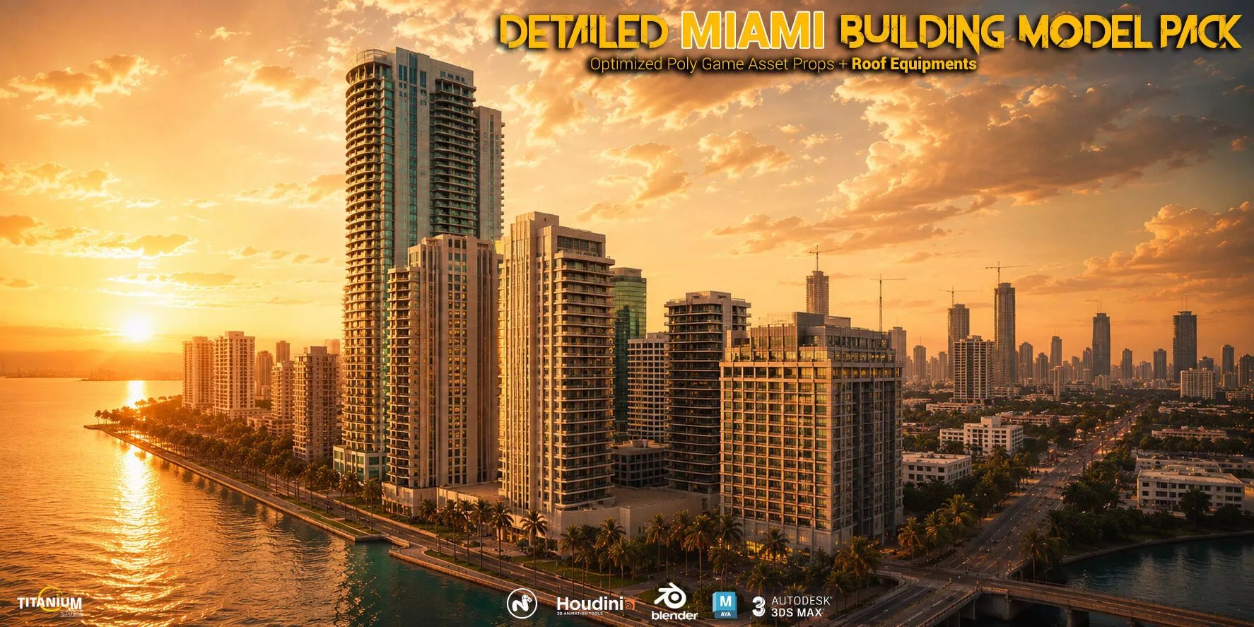 High Detailed MIAMI Building Model Pack plus Rooftop Equipment 3D model
