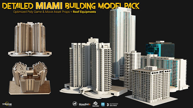 High Detailed MIAMI Building Model Pack plus Rooftop Equipment 3D model