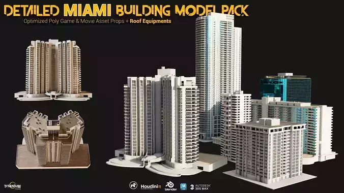 High Detailed MIAMI Building Model Pack plus Rooftop Equipment