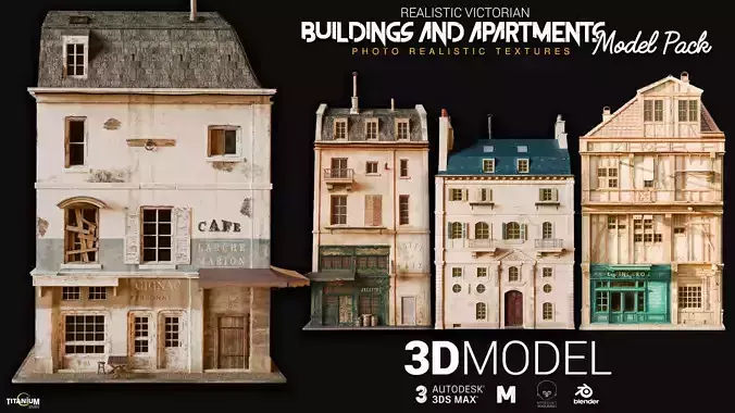 Realistic Victorian Building Model Pack Low-poly 3D model
