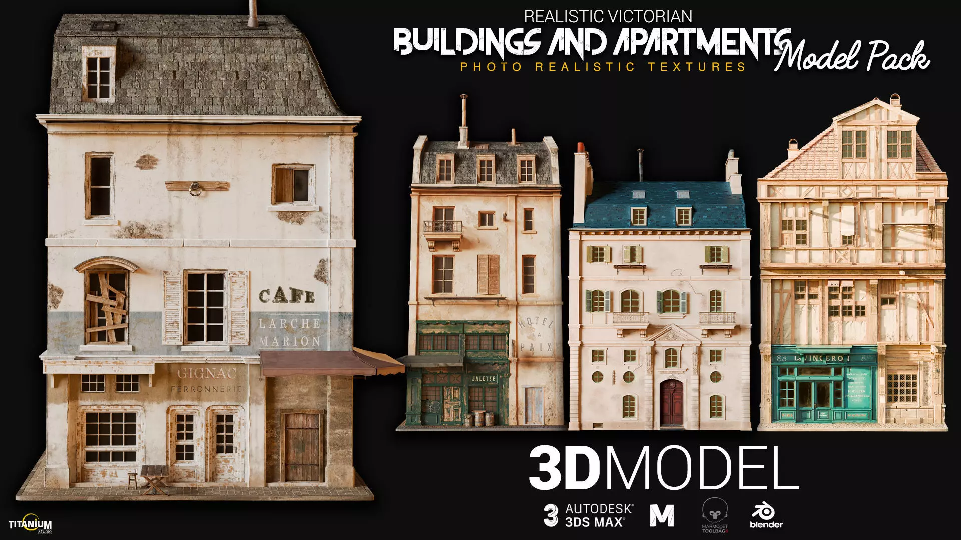 Realistic Victorian Building Model Pack Low-poly 3D model_0