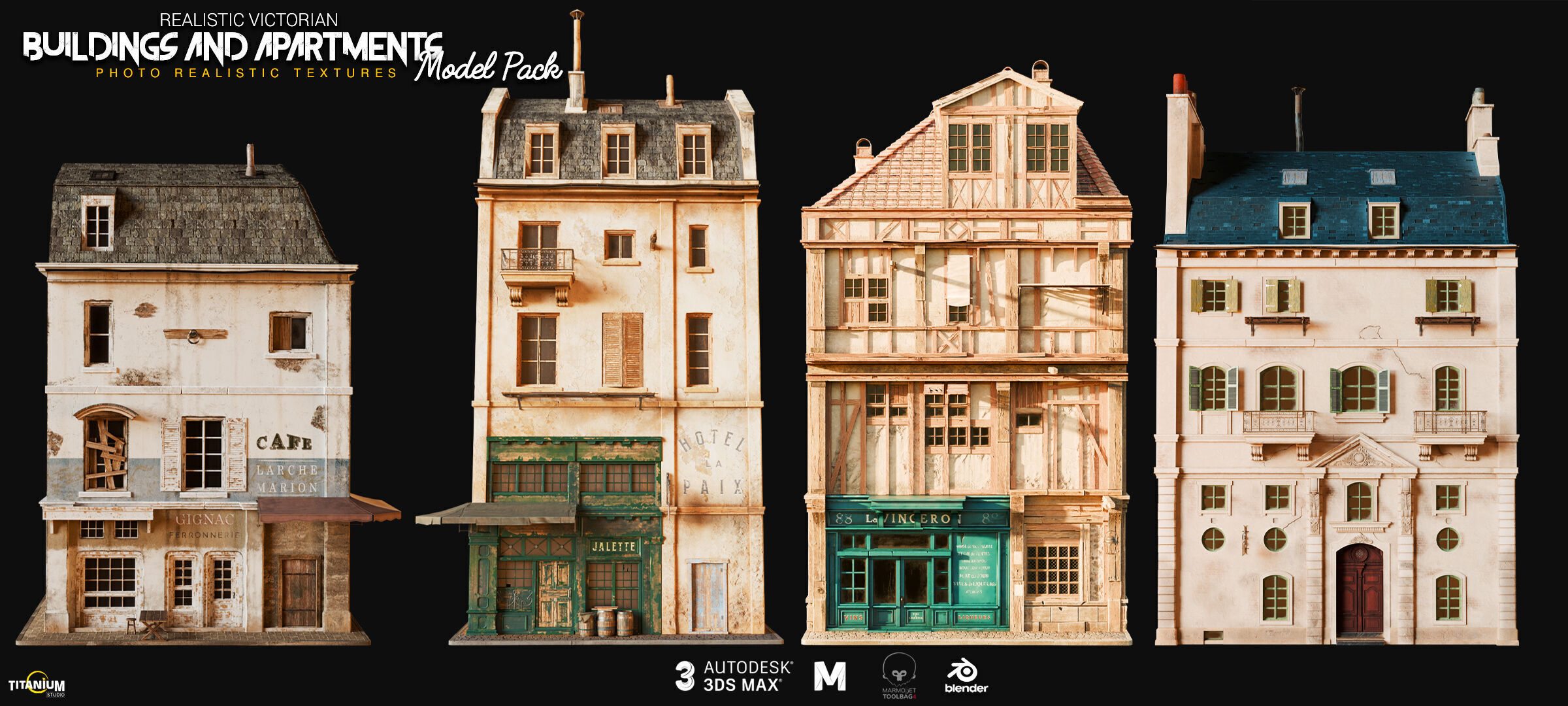 Realistic Victorian Building Model Pack Low-poly 3D model_3