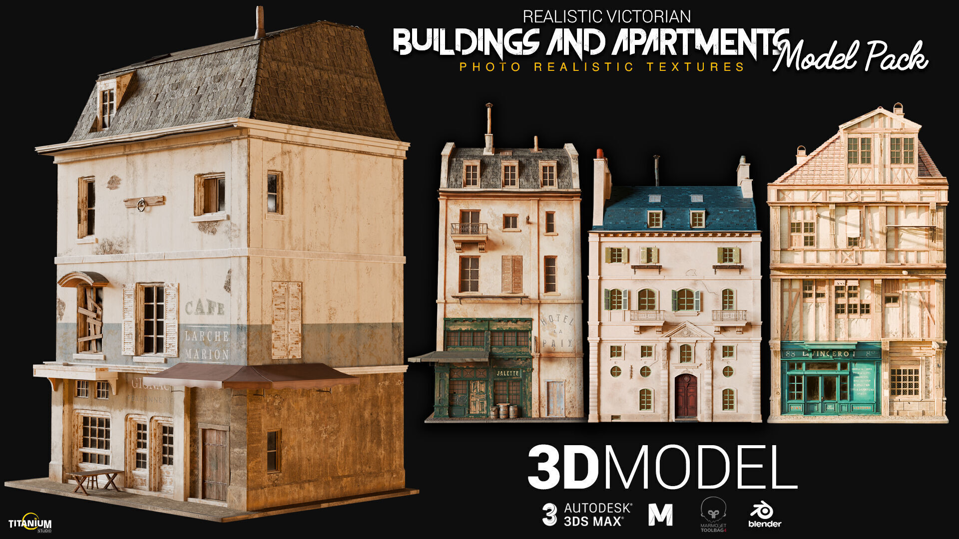 Realistic Victorian Building Model Pack Low-poly 3D model_1