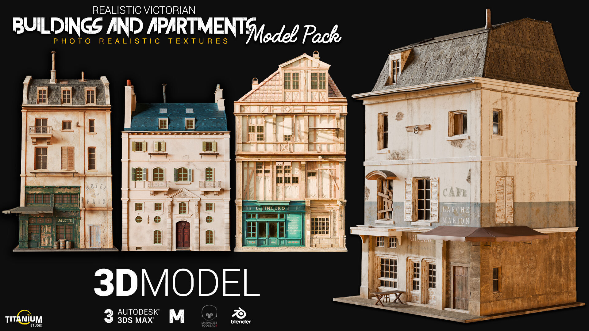 Realistic Victorian Building Model Pack Low-poly 3D model_4