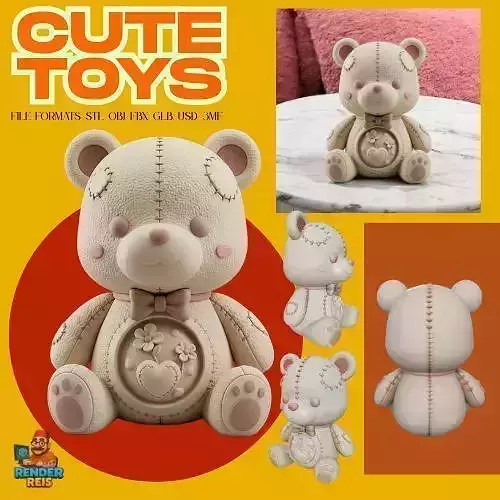 3D Printable Cute Teddy Bear Figurine