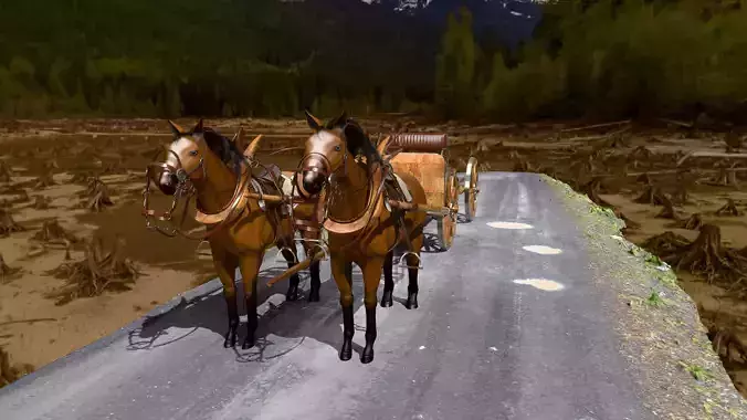 Horse Carriage with Cannon Rigged - Game Ready 3D Model Low-poly 3D model