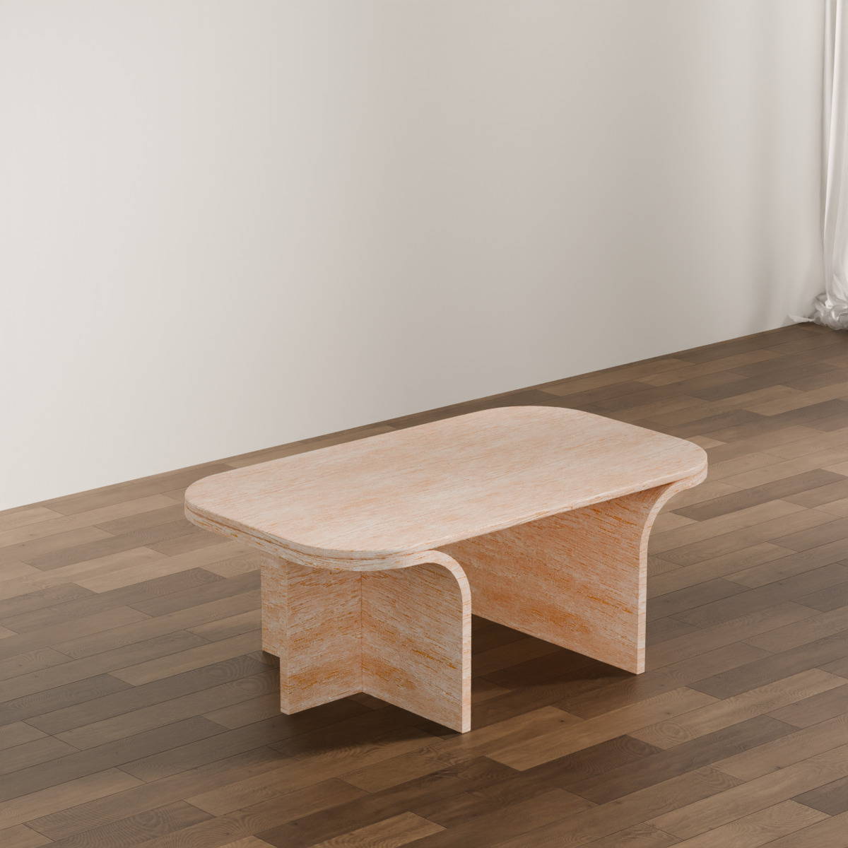 Modern Curved Wooden Coffee Table Low-poly 3D model_1