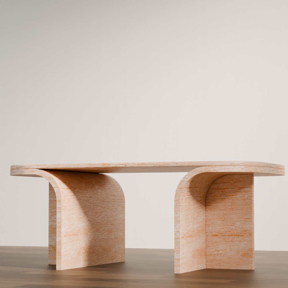 Modern Curved Wooden Coffee Table Low-poly 3D model_2