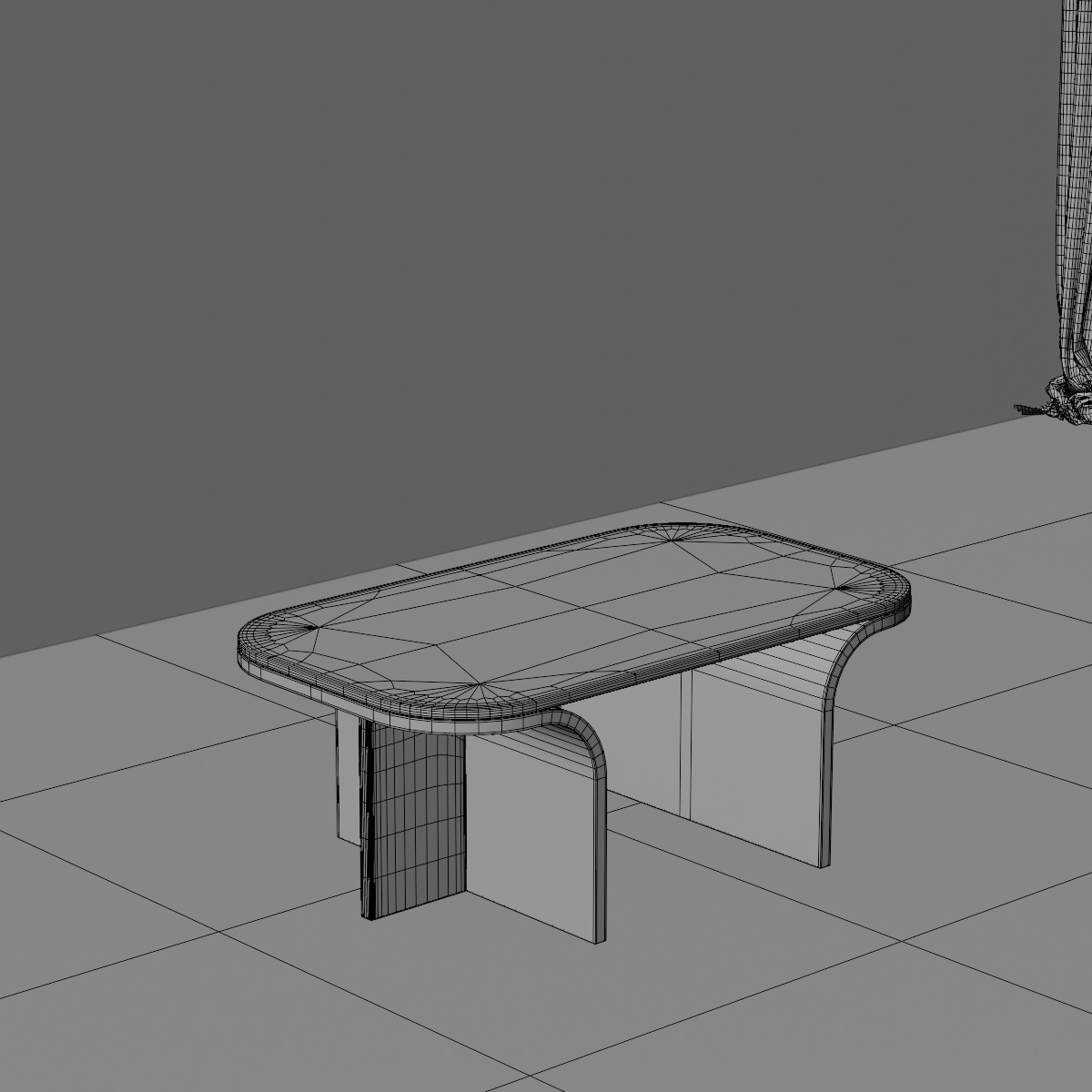 Modern Curved Wooden Coffee Table Low-poly 3D model_4