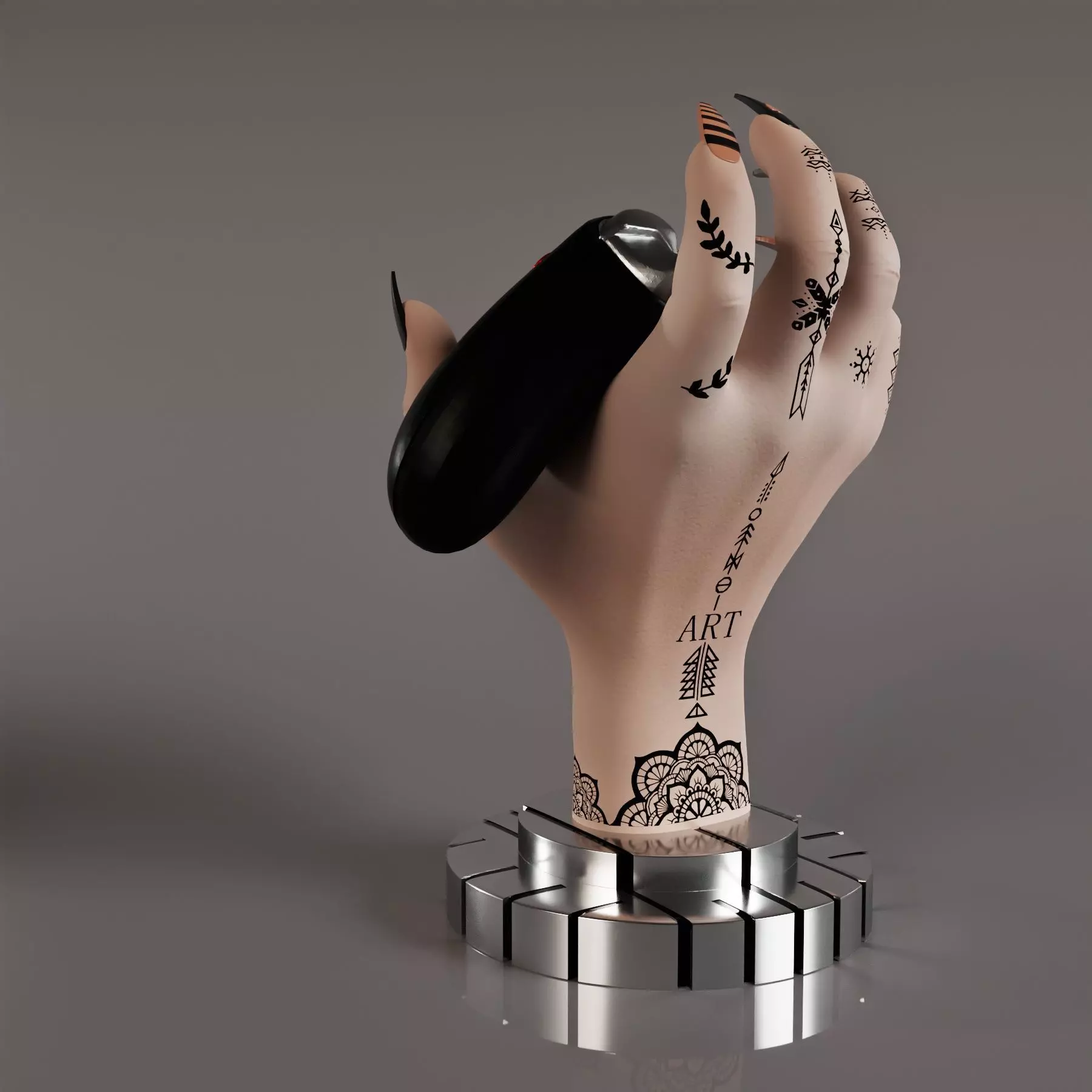 realistic tattooed hand stand 3D print model