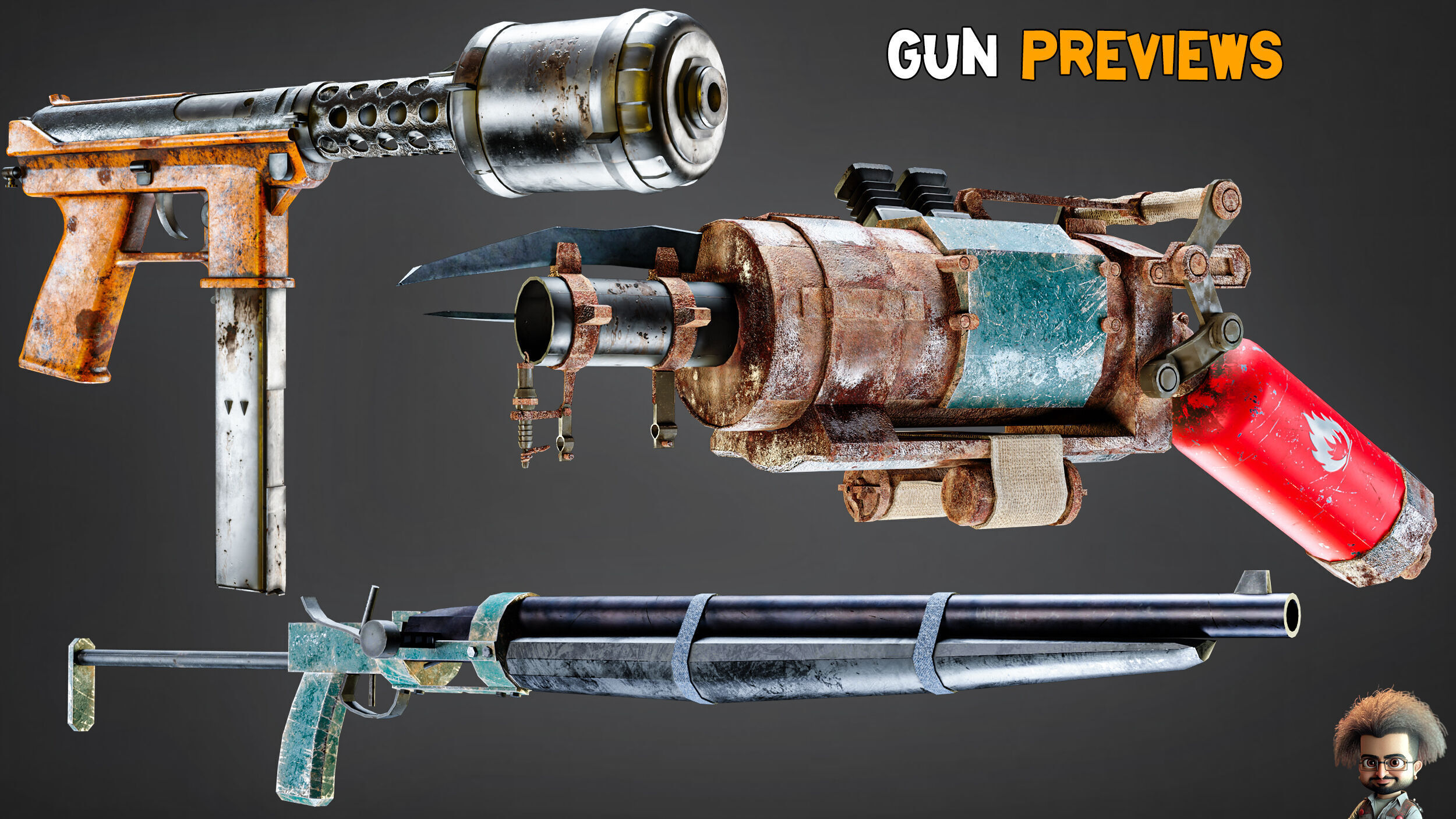 30 Apocalyptic Guns and Texture Vol 12 Low-poly 3D model_5