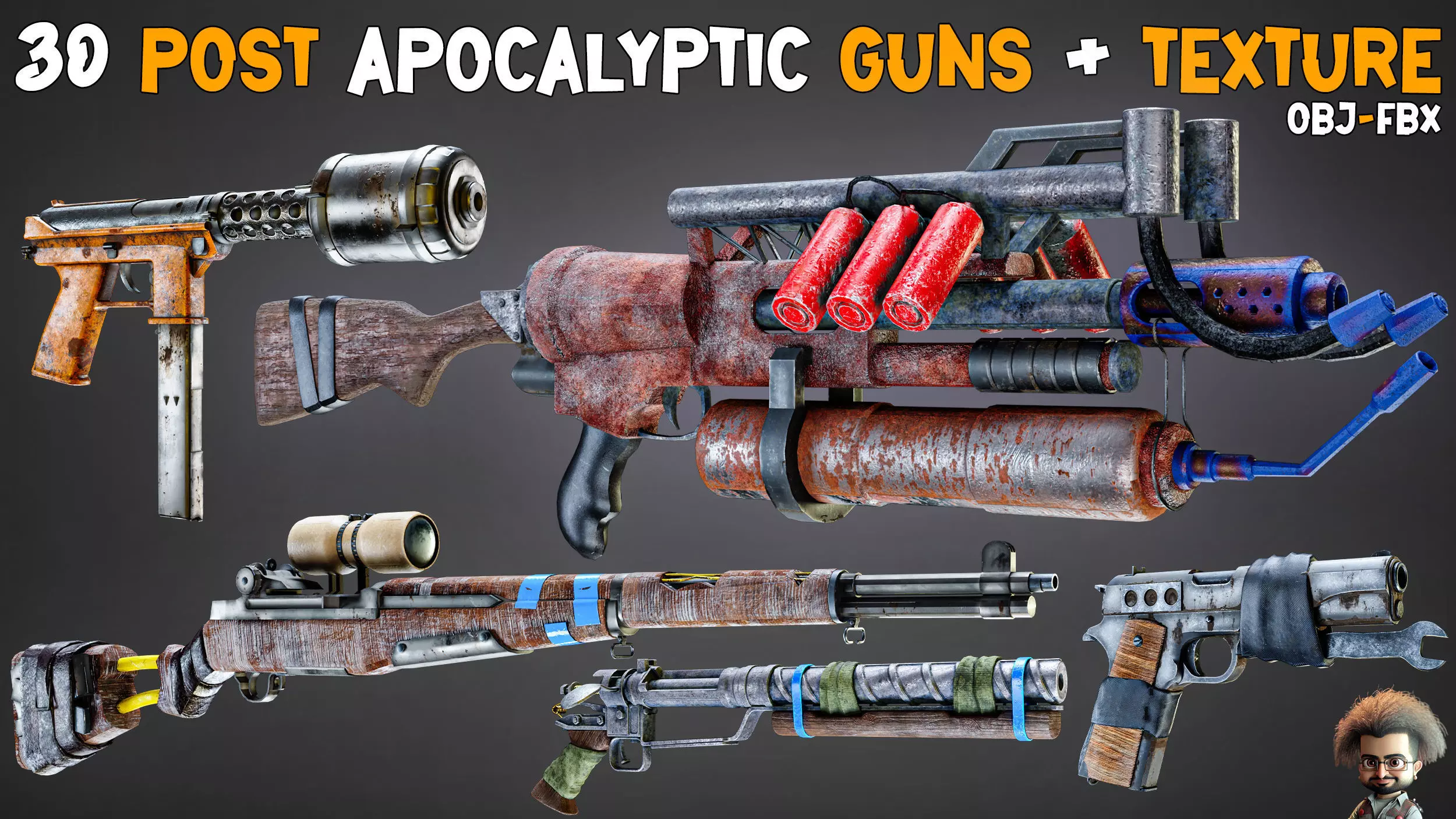 30 Apocalyptic Guns and Texture Vol 12 Low-poly 3D model_0